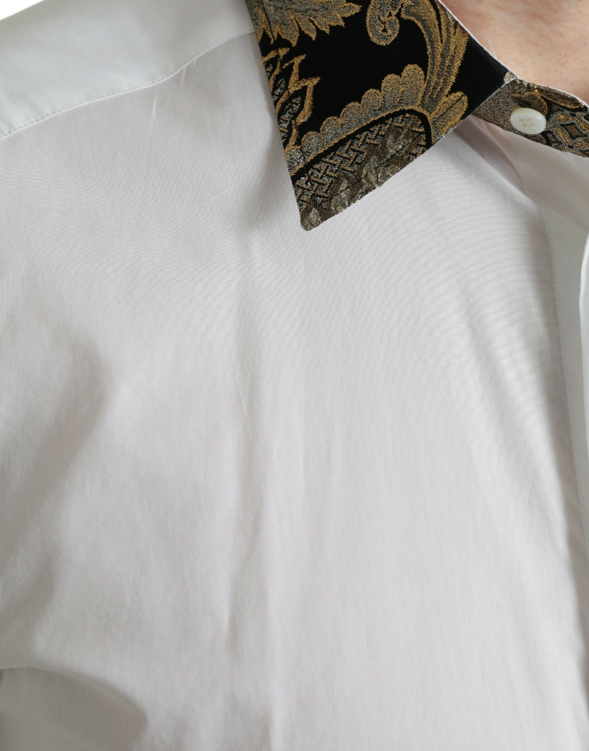 Dolce & Gabbana White Jacquard Cotton GOLD Formal Dress Shirt