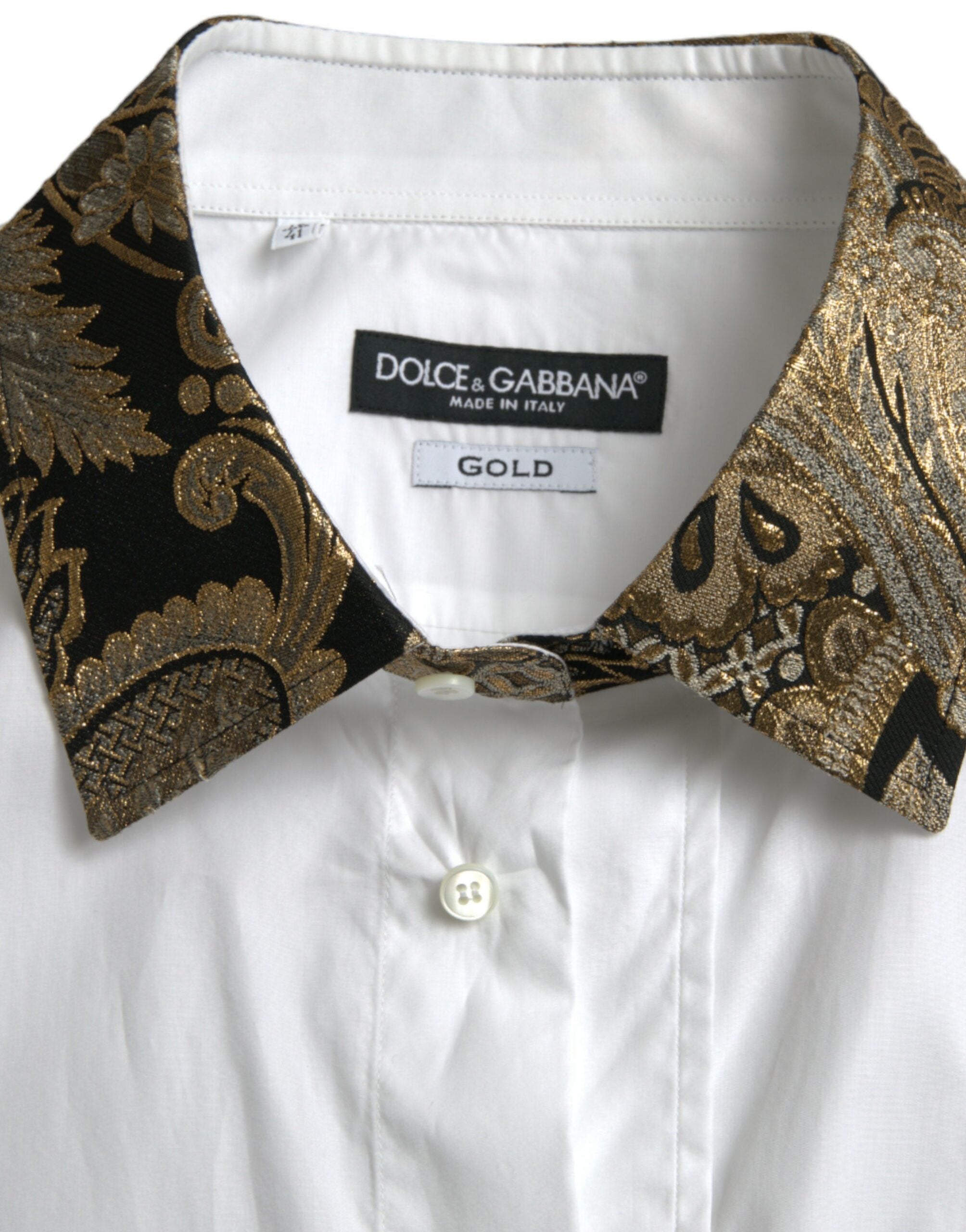 Dolce & Gabbana White Jacquard Cotton GOLD Formal Dress Shirt