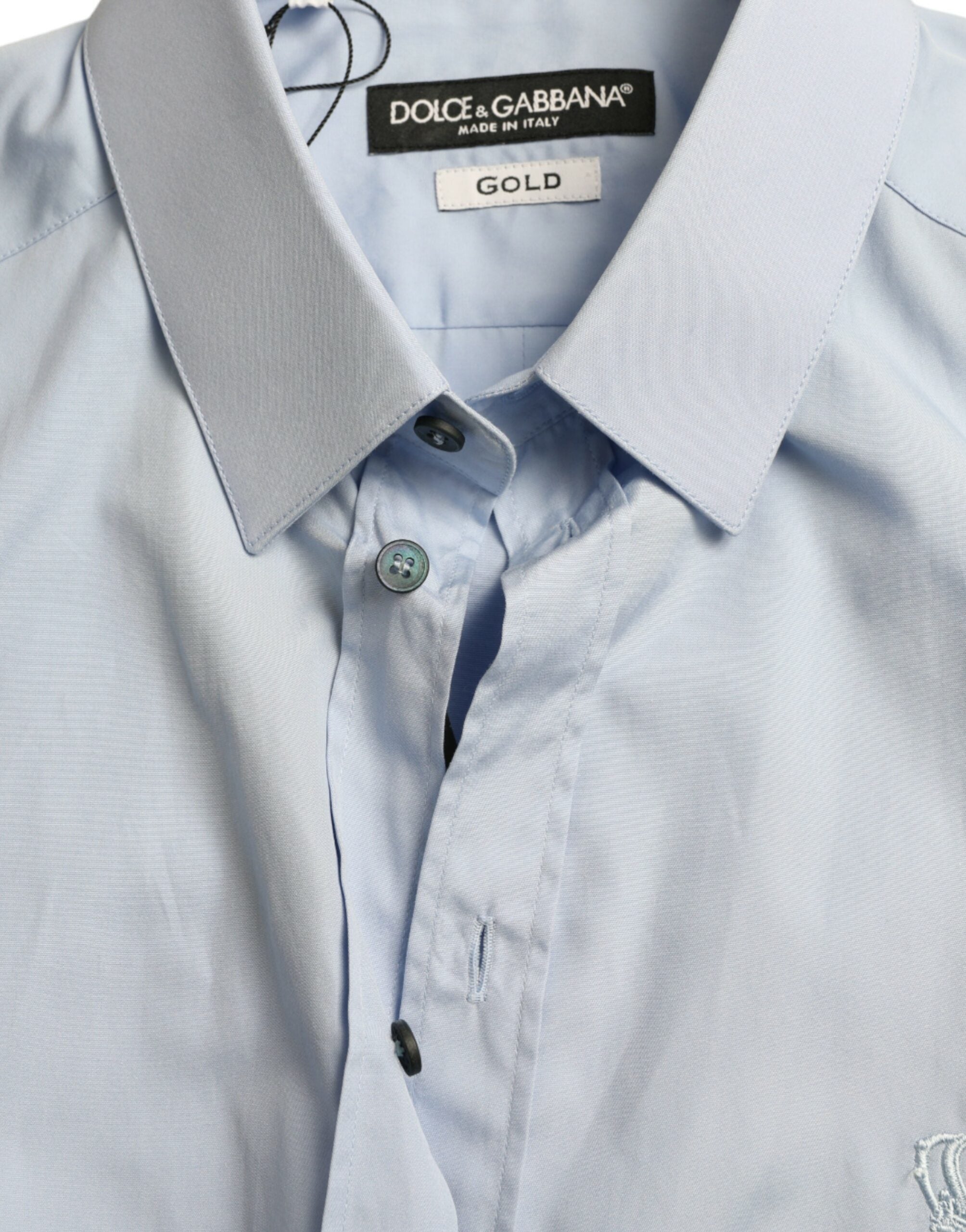 Dolce & Gabbana Himmelblau Baumwolle Männer Formal GOLD Kleid Hemd