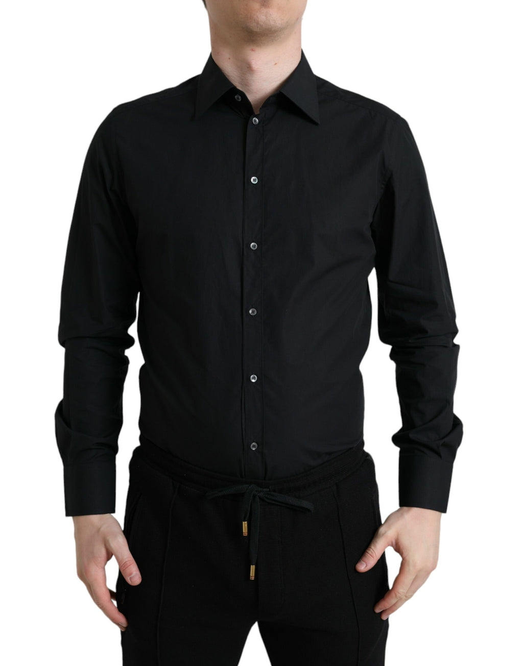 Dolce & Gabbana Schwarzes Baumwollhemd für Männer GOLD Formal