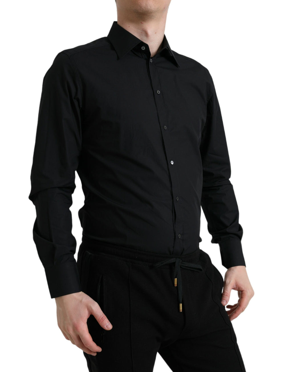 Dolce & Gabbana Schwarzes Baumwollhemd für Männer GOLD Formal