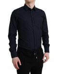 Dolce & Gabbana Marineblaues schmal geschnittenes formelles GOLD-Hemd