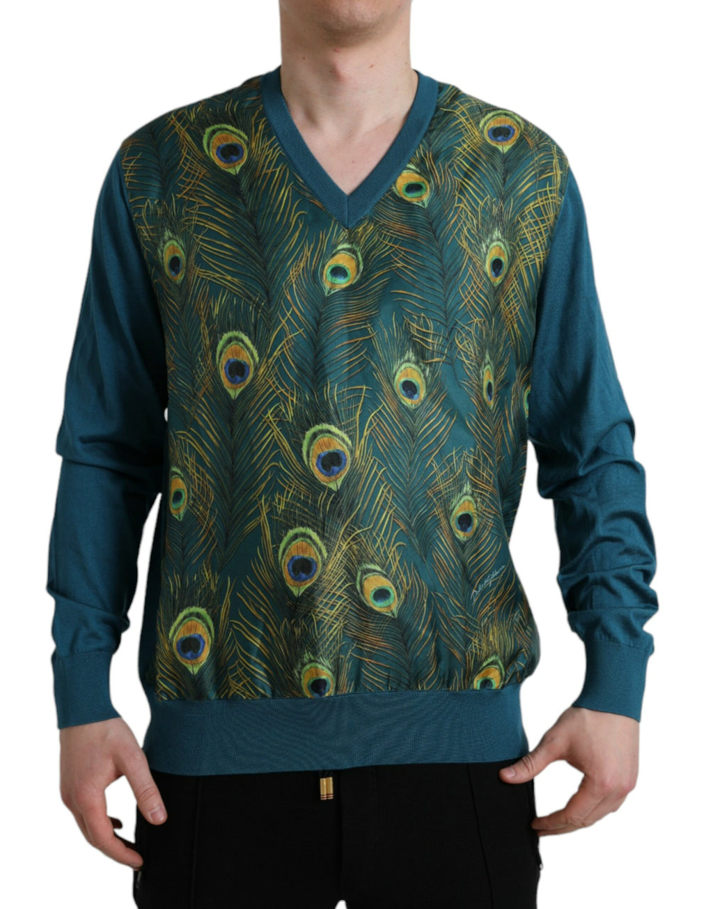 Dolce & Gabbana Grüner Pfauenfeder Pullover