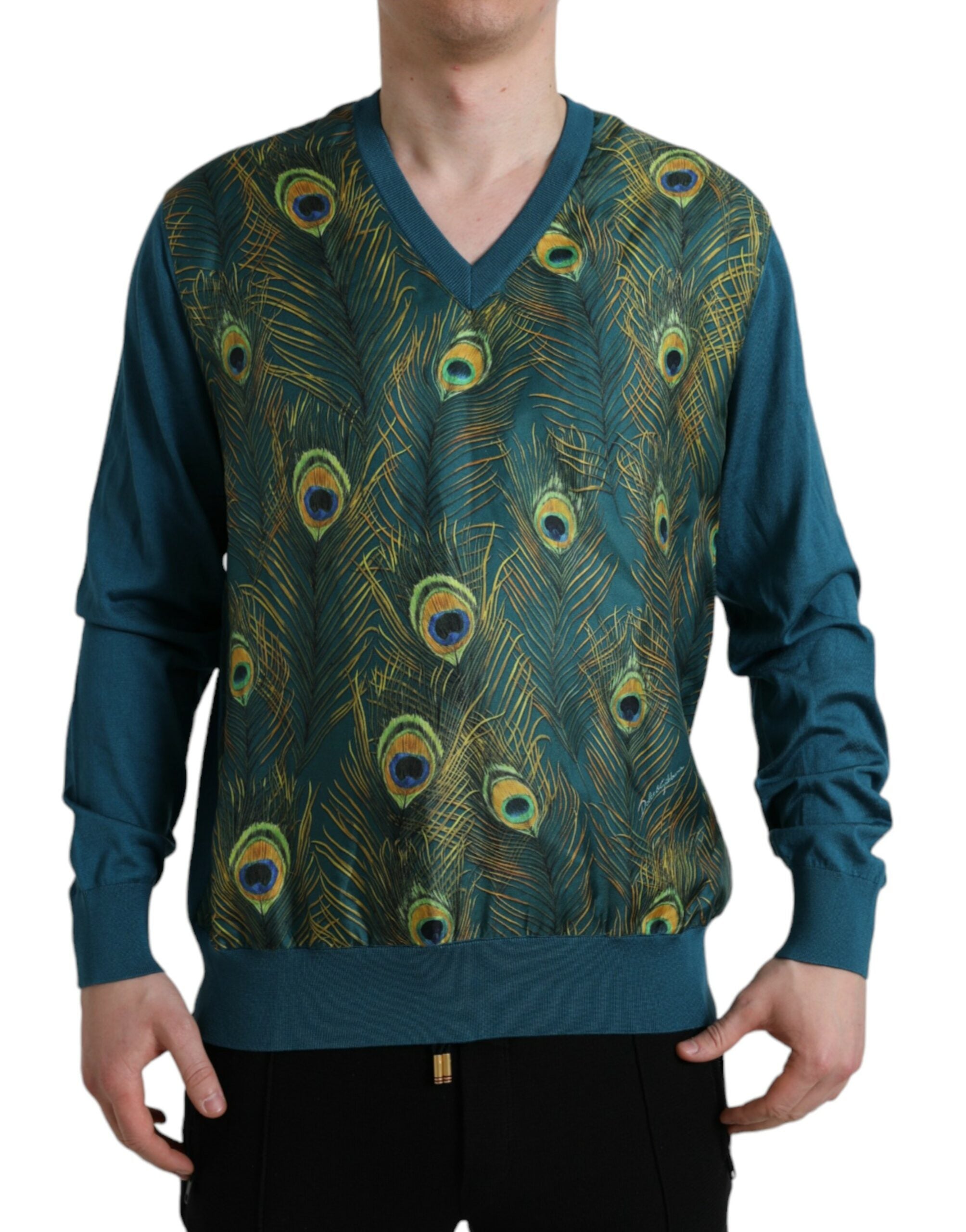 Dolce & Gabbana Grüner Pfauenfeder Pullover