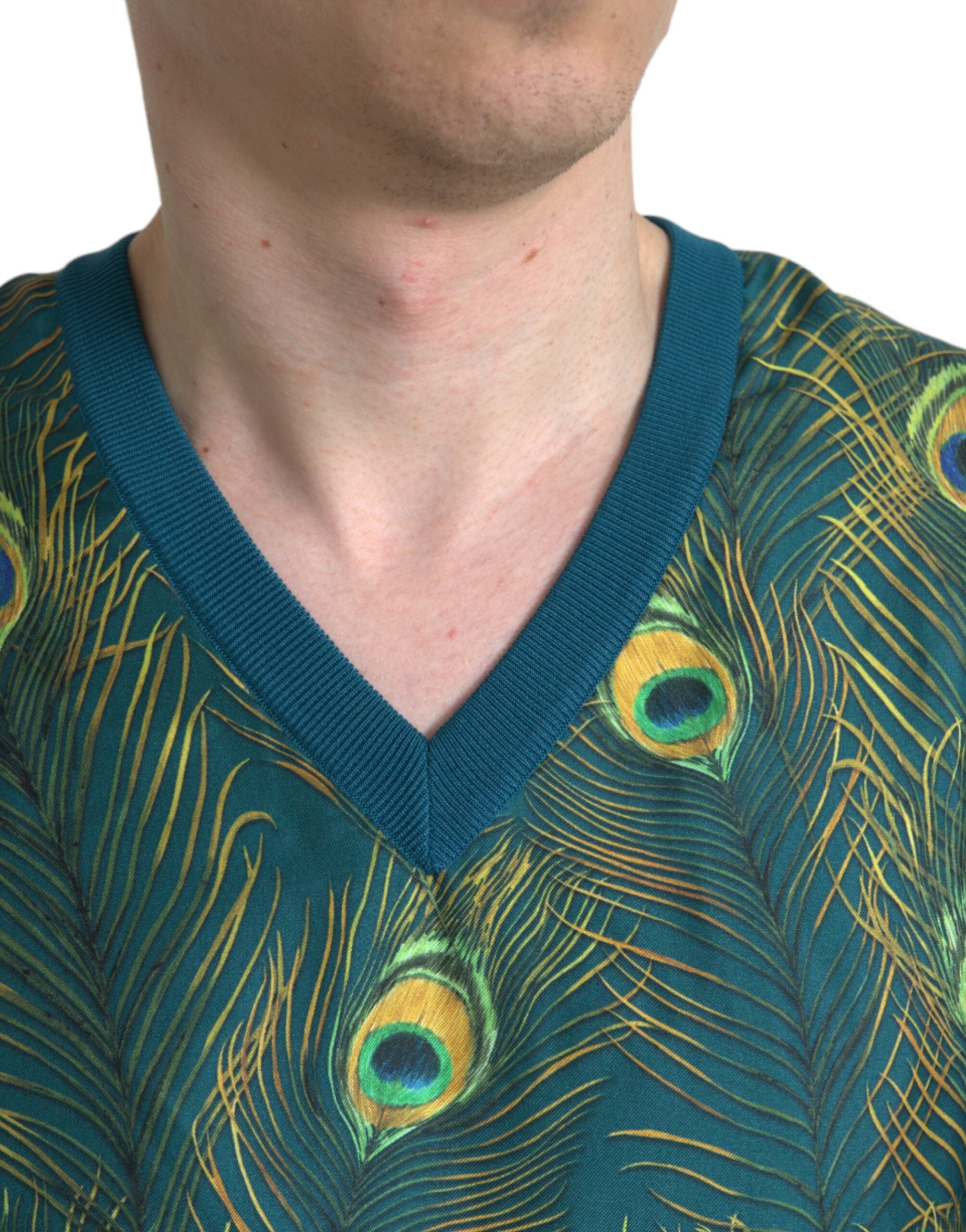 Dolce & Gabbana Grüner Pfauenfeder Pullover