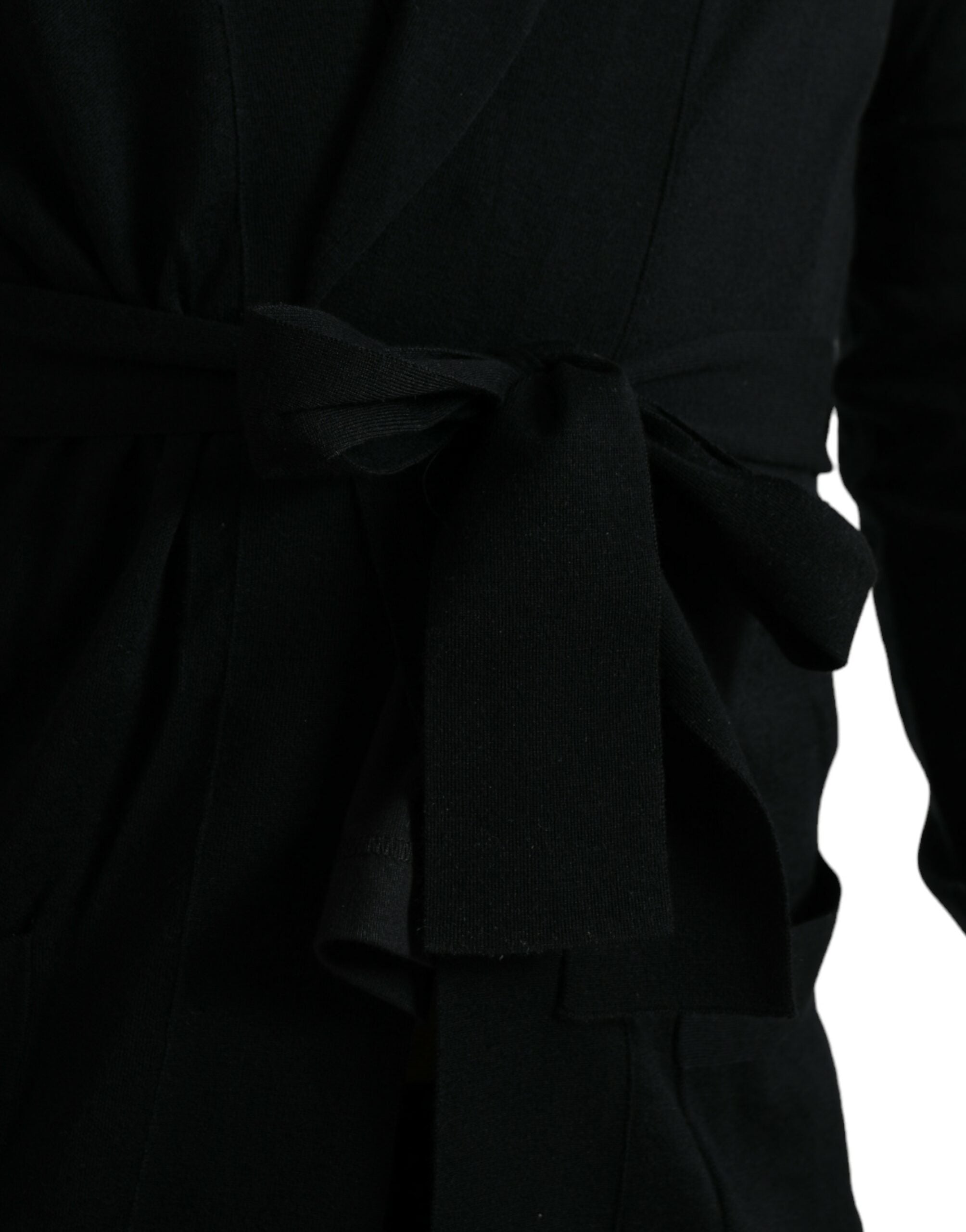 Dolce & Gabbana Schwarzer Kaschmir-Robenmantel mit Gürtel und langen Ärmeln