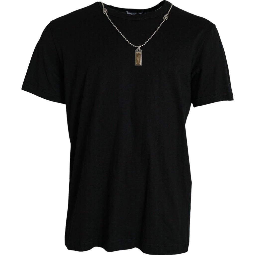 Dolce & Gabbana Schwarzes Silberketten-T-Shirt mit kurzen Ärmeln