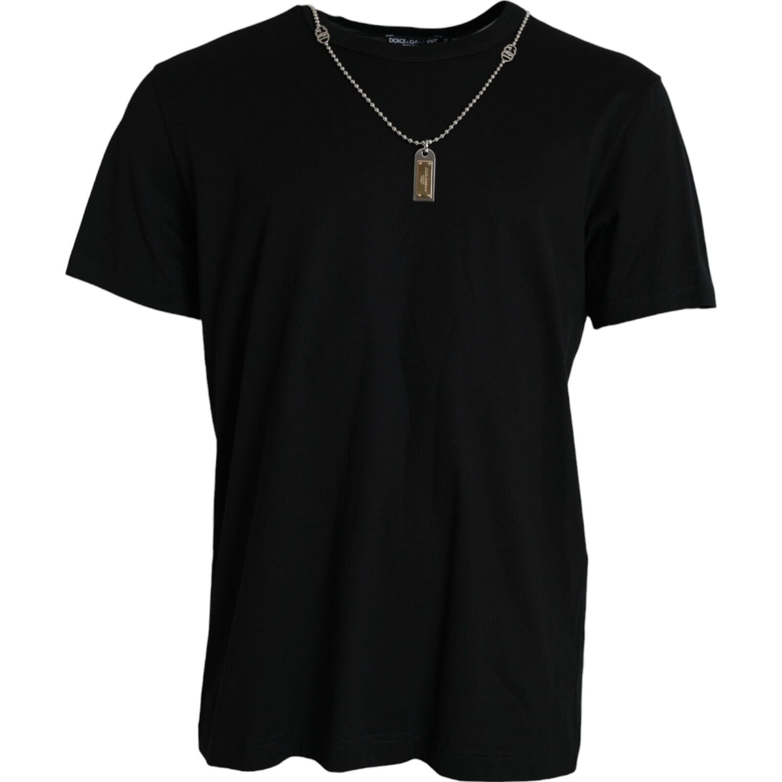 Dolce & Gabbana Schwarzes Silberketten-T-Shirt mit kurzen Ärmeln