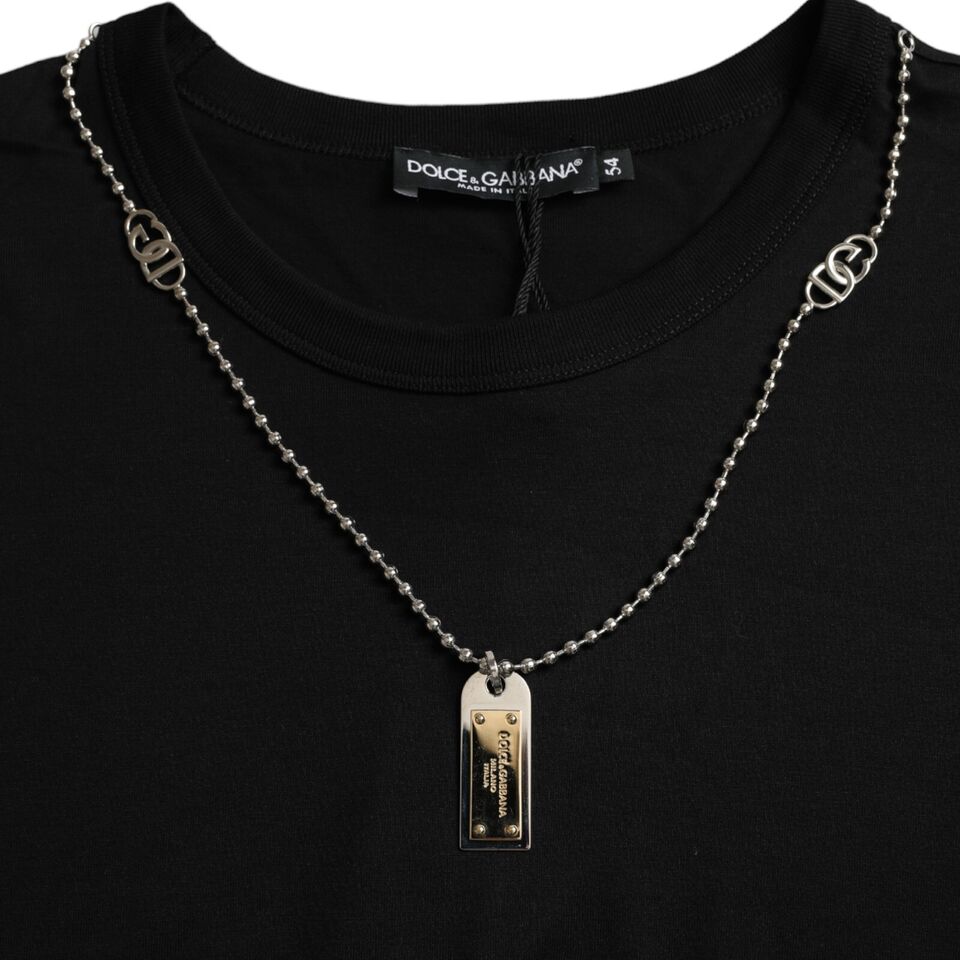Dolce & Gabbana Schwarzes Silberketten-T-Shirt mit kurzen Ärmeln