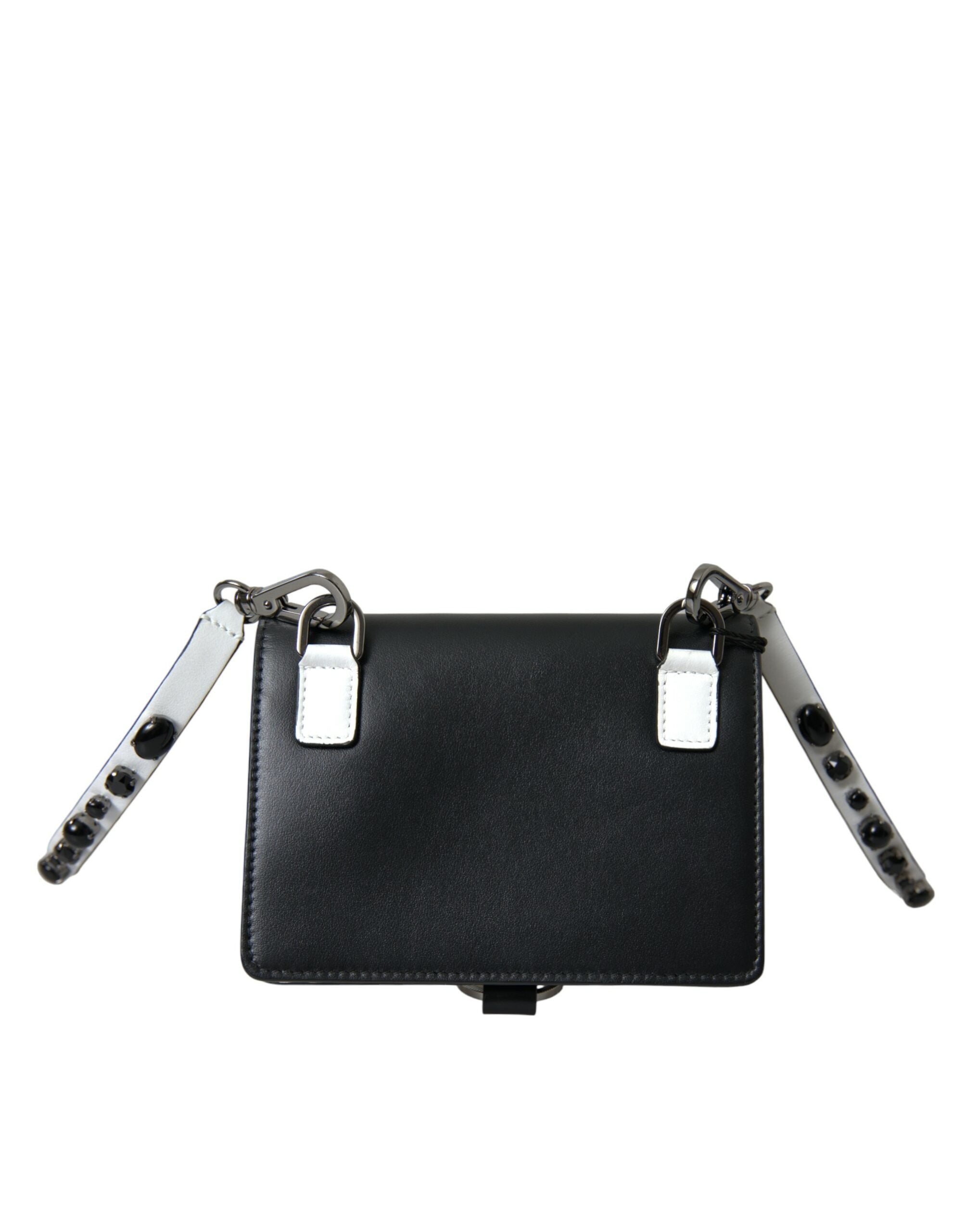 Dolce & Gabbana Schwarzes weißes Leder Crystal Embellished Cardholder Wallet