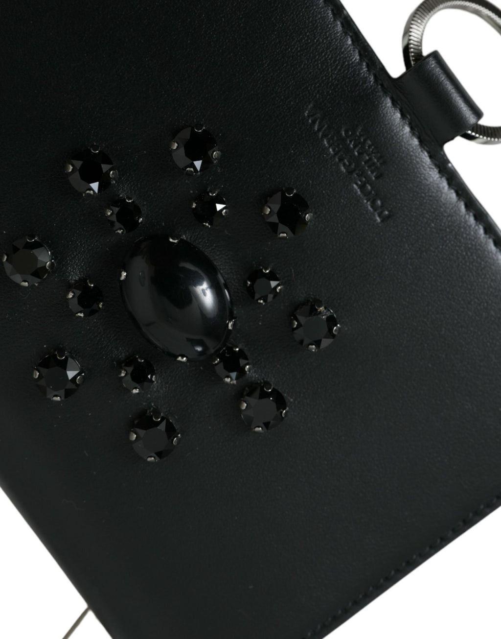Dolce & Gabbana Schwarzes weißes Leder Crystal Embellished Cardholder Wallet