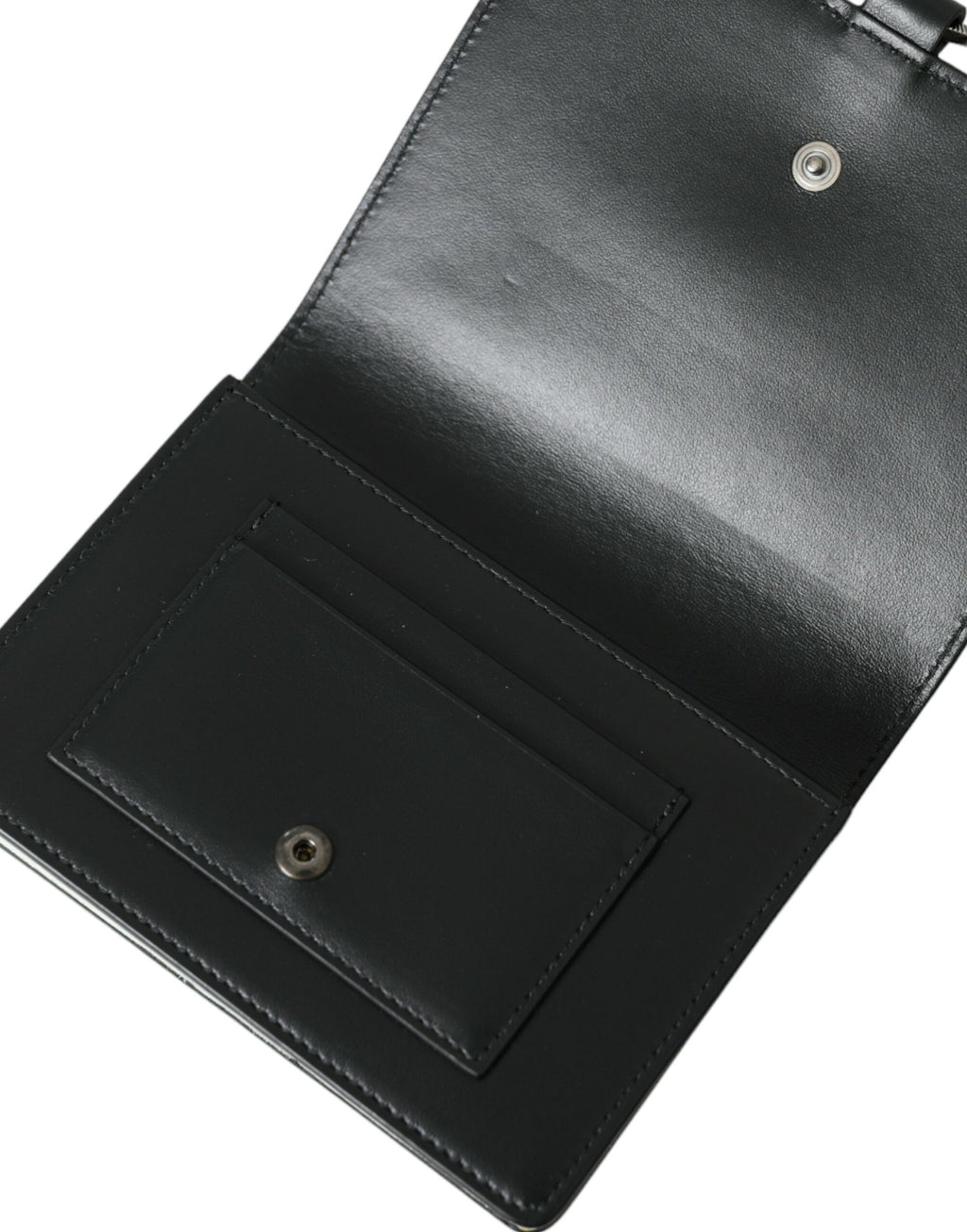 Dolce & Gabbana Schwarzes weißes Leder Crystal Embellished Cardholder Wallet