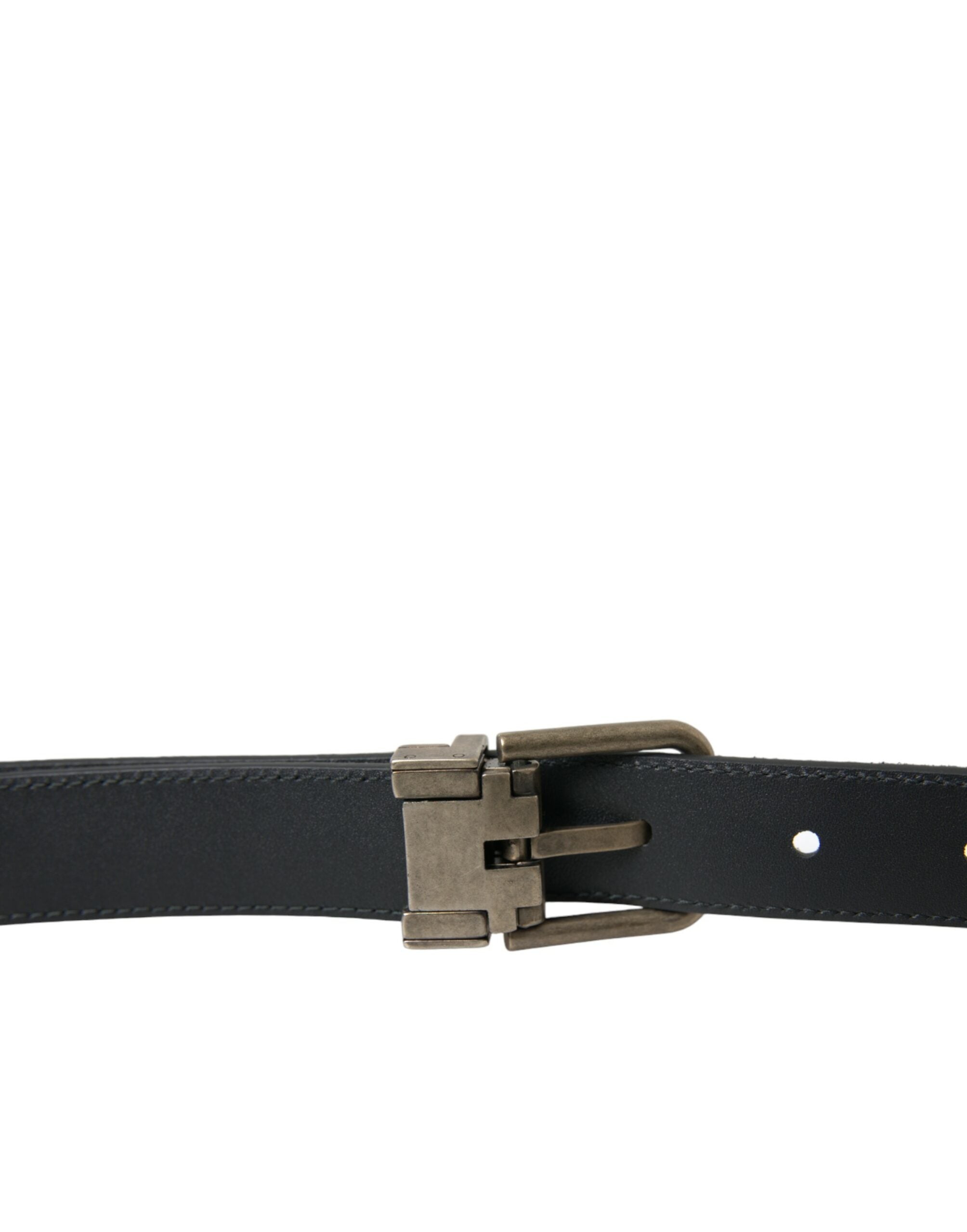 Dolce & Gabbana Black Goat Leather Belt with Antique Metal Buckle