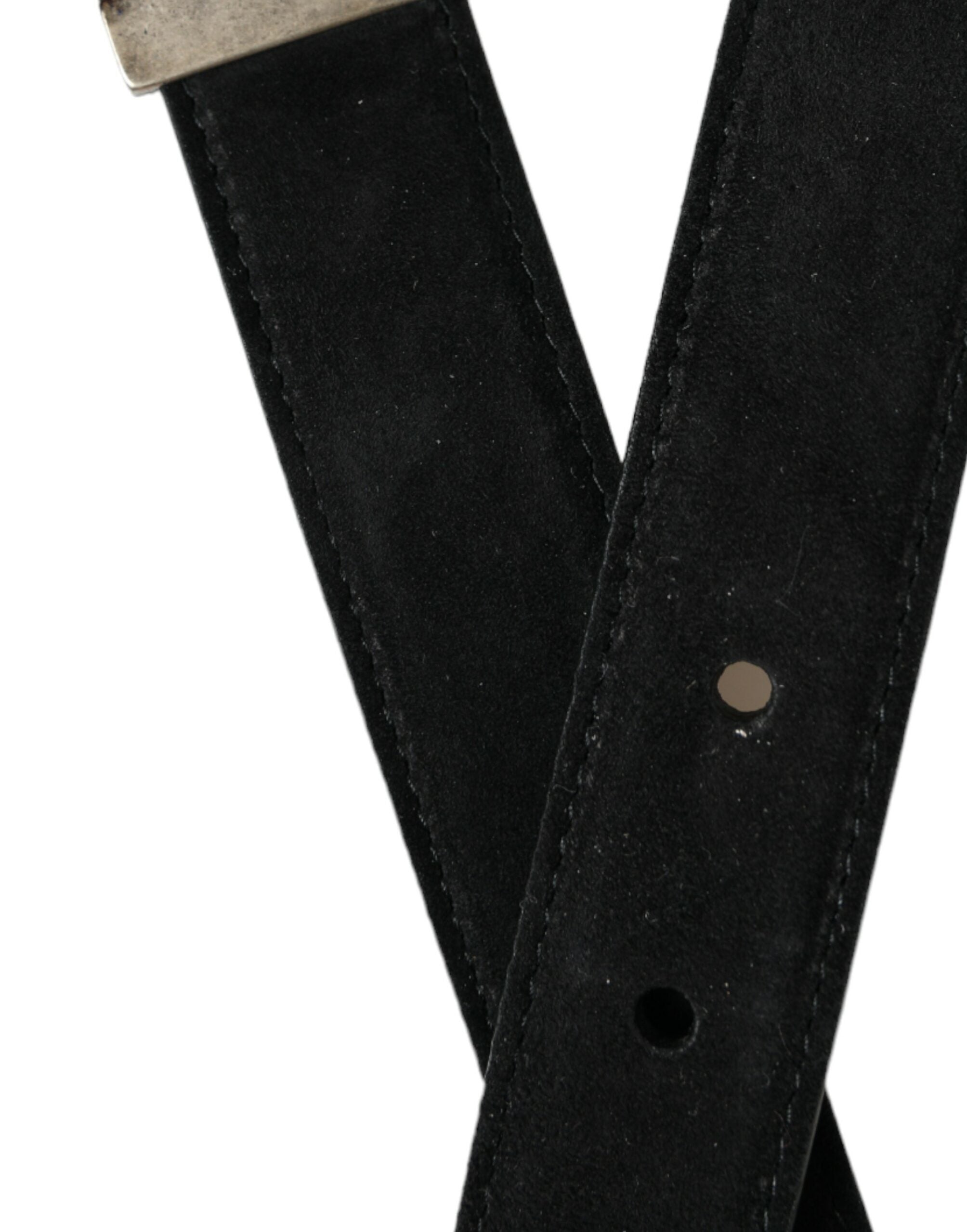 Dolce & Gabbana Black Goat Leather Belt with Antique Metal Buckle