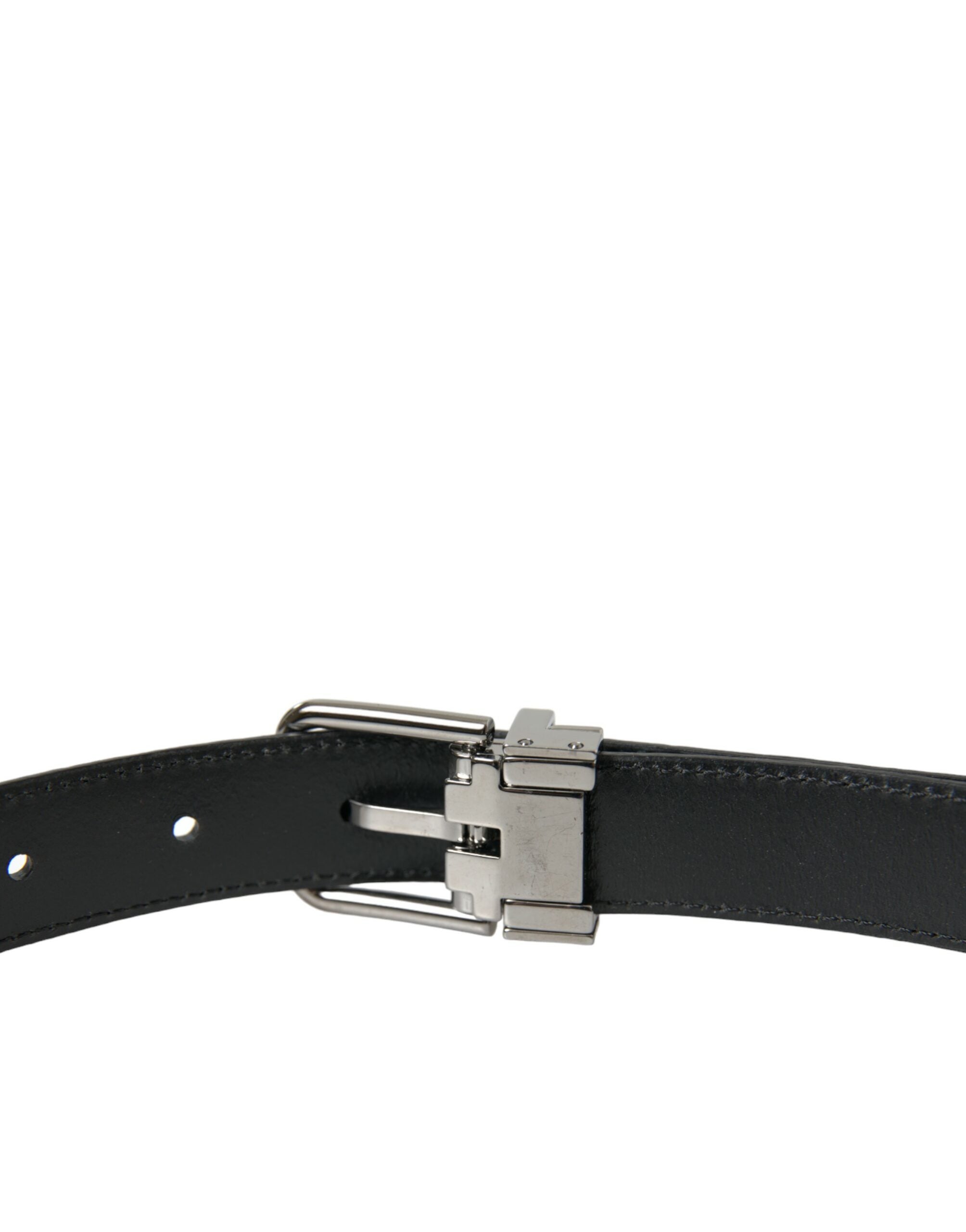 Dolce & Gabbana Schwarzer Ledergürtel mit silberner Metallschnalle