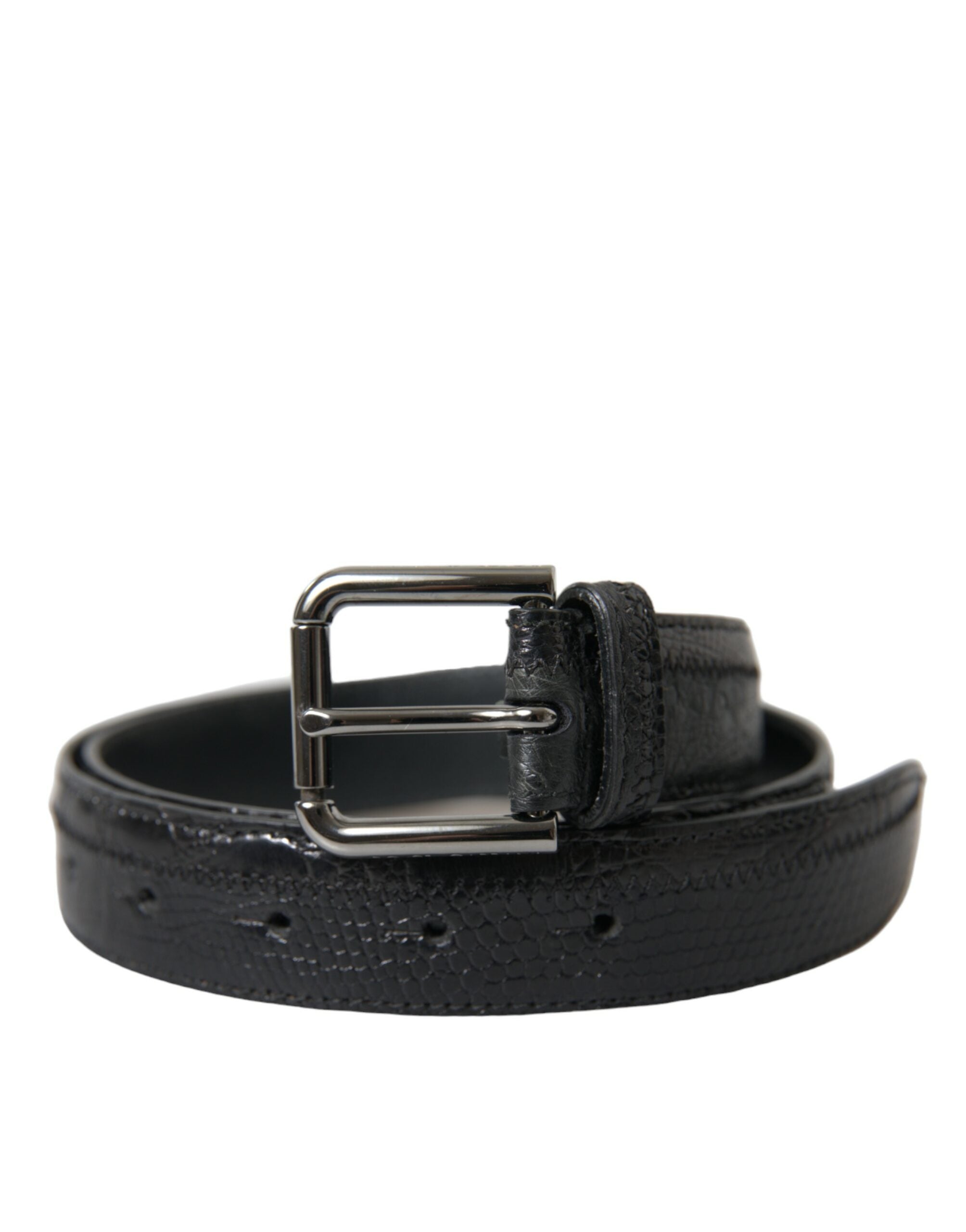 Dolce & Gabbana Schwarzes Exotenleder Silberne Metallschnalle Gürtel