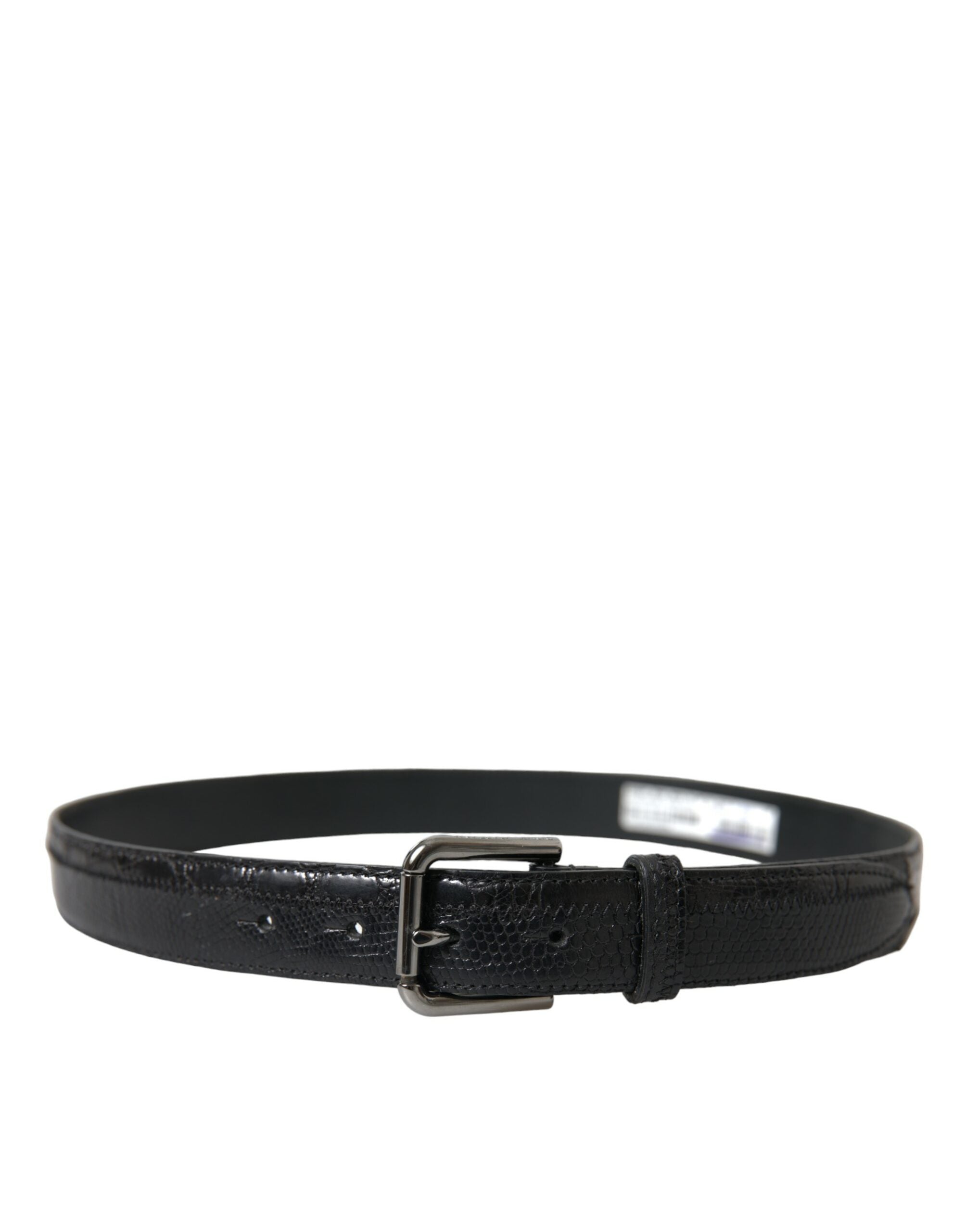 Dolce & Gabbana Schwarzes Exotenleder Silberne Metallschnalle Gürtel