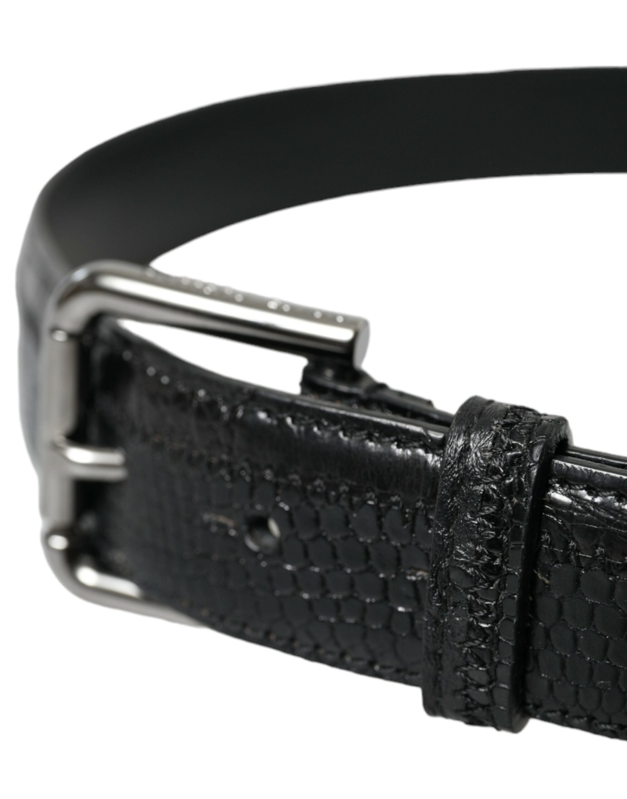 Dolce & Gabbana Schwarzes Exotenleder Silberne Metallschnalle Gürtel