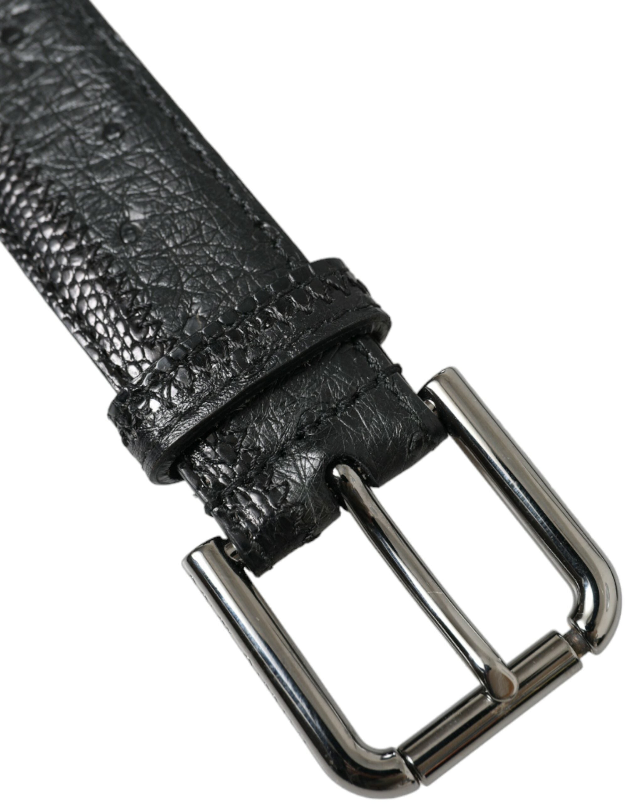 Dolce & Gabbana Schwarzes Exotenleder Silberne Metallschnalle Gürtel