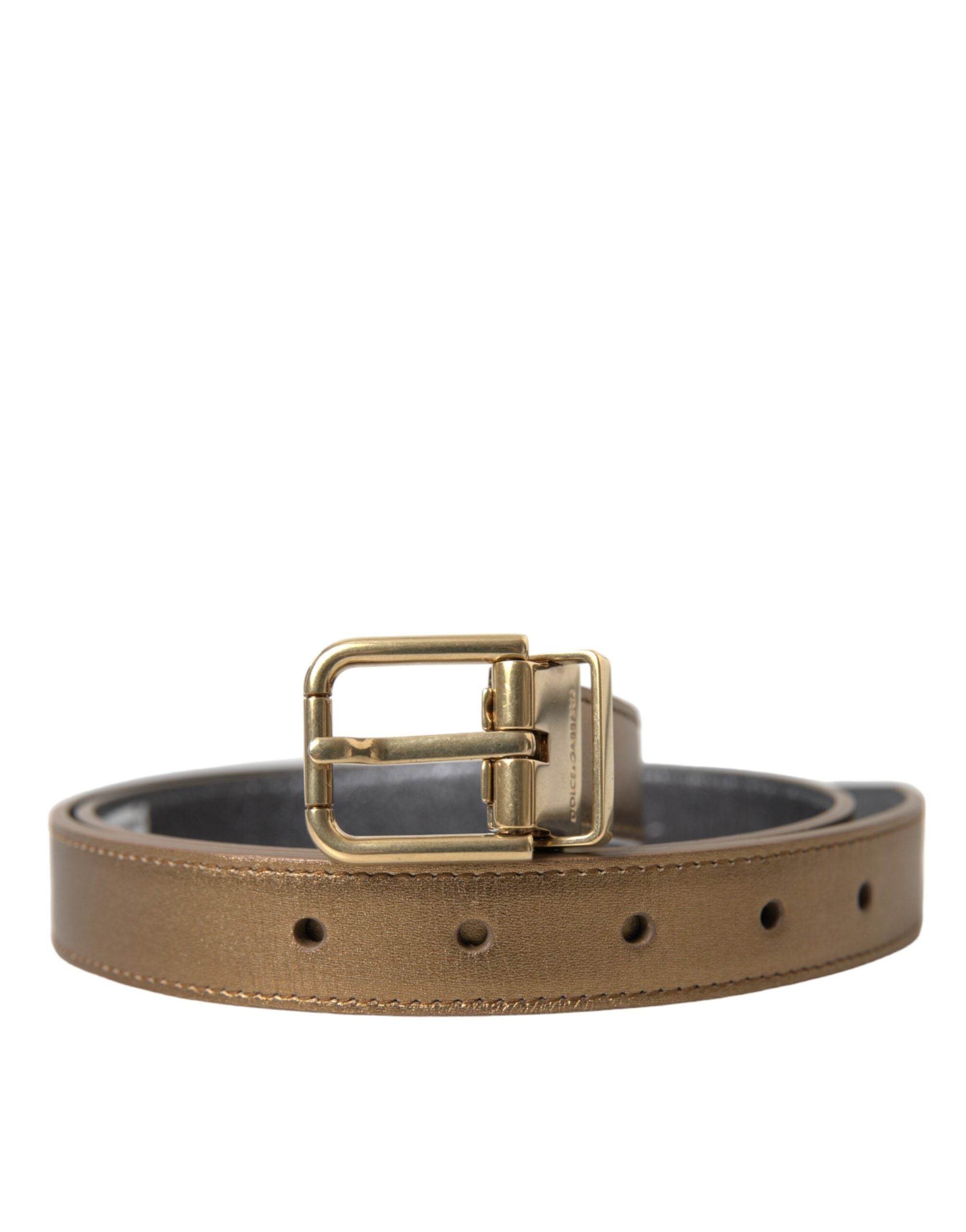 Dolce & Gabbana Metallic Gold Calfskin Metal Buckle Belt