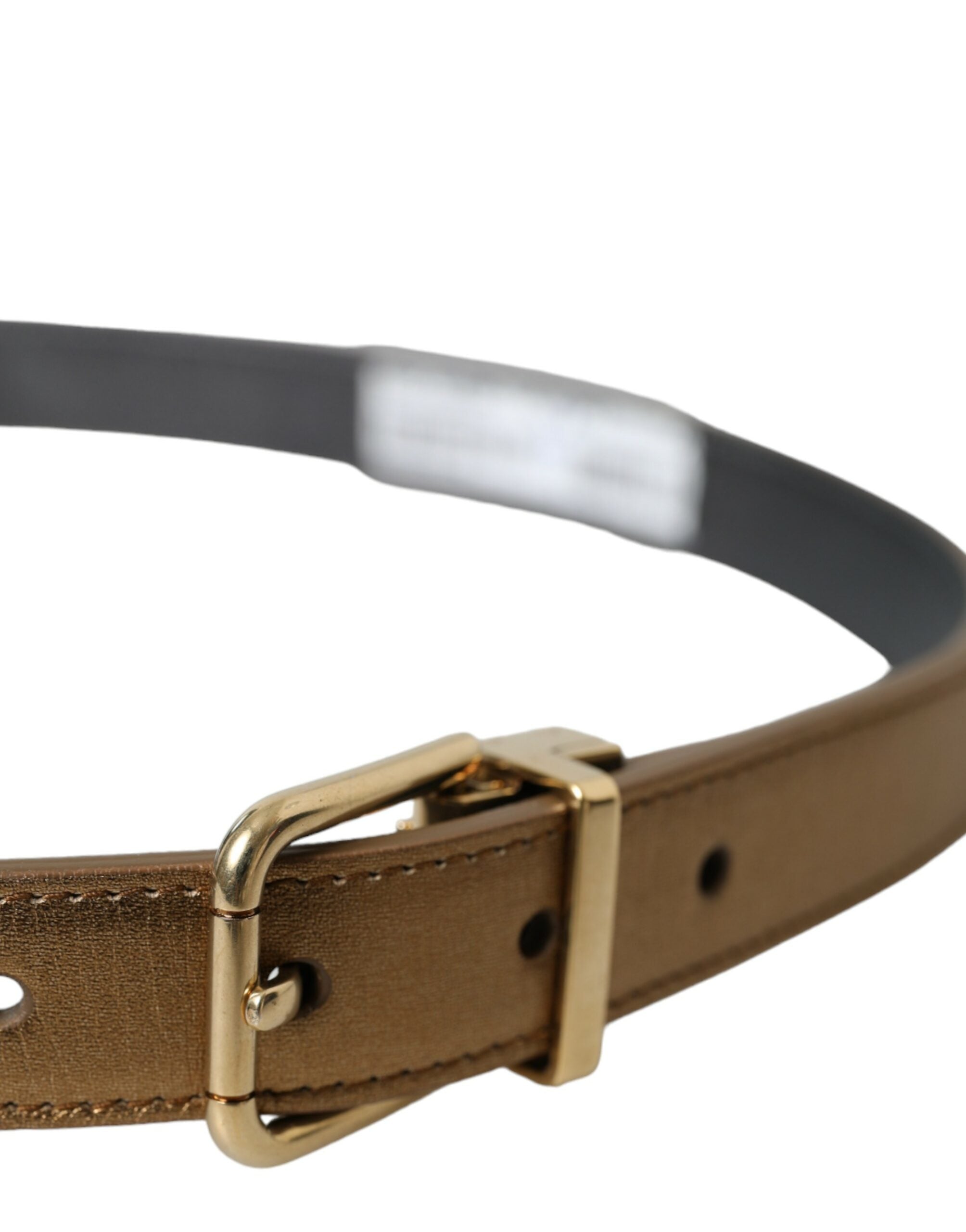 Dolce & Gabbana Metallic Gold Calfskin Metal Buckle Belt