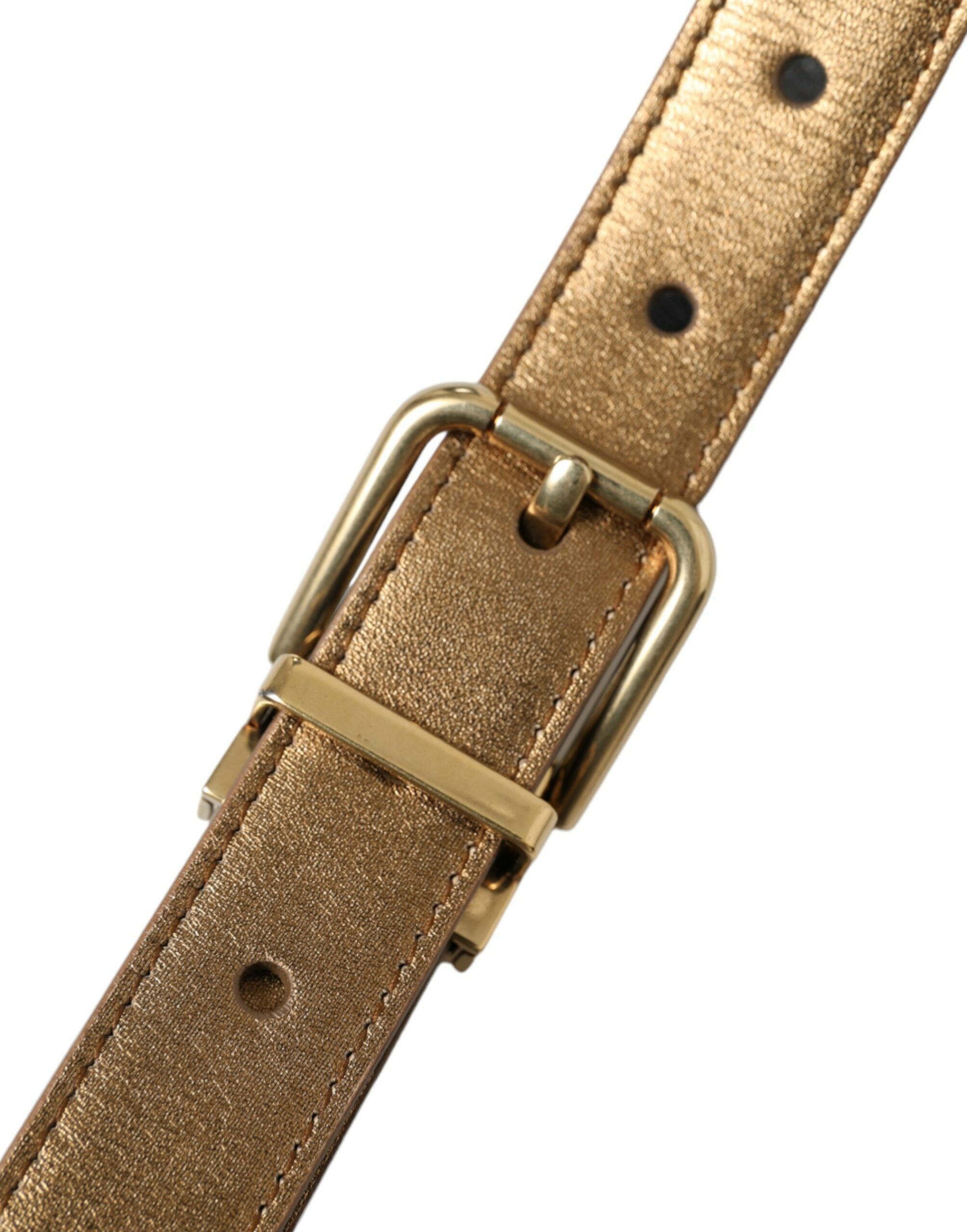 Dolce & Gabbana Metallic Gold Calfskin Metal Buckle Belt