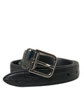 Dolce & Gabbana Black Leather Belt with Silver Metal Buckle