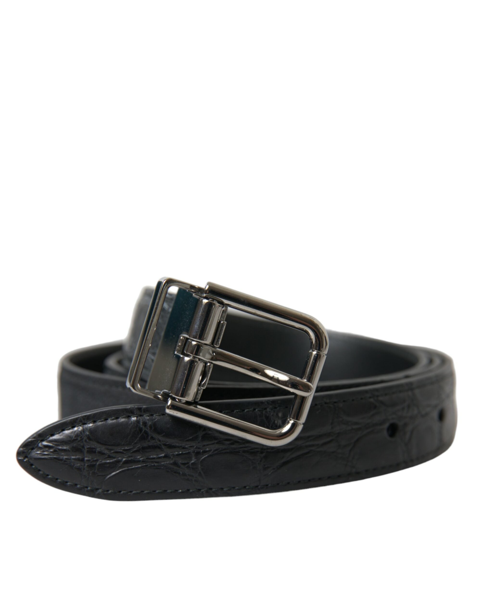 Dolce & Gabbana Black Leather Belt with Silver Metal Buckle