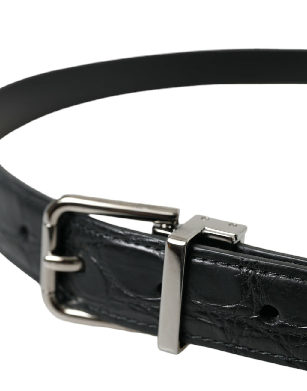 Dolce & Gabbana Black Leather Belt with Silver Metal Buckle