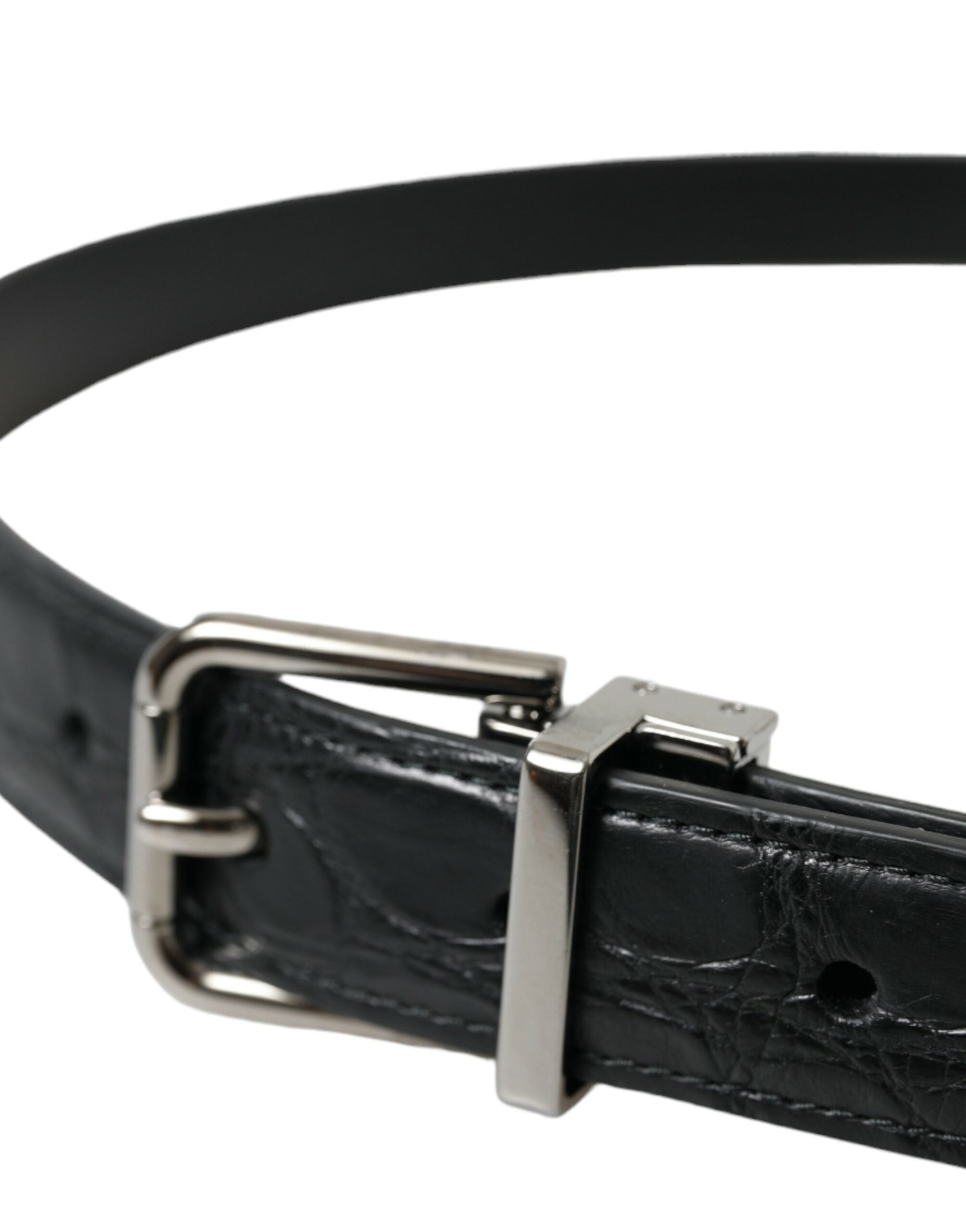 Dolce & Gabbana Black Leather Belt with Silver Metal Buckle