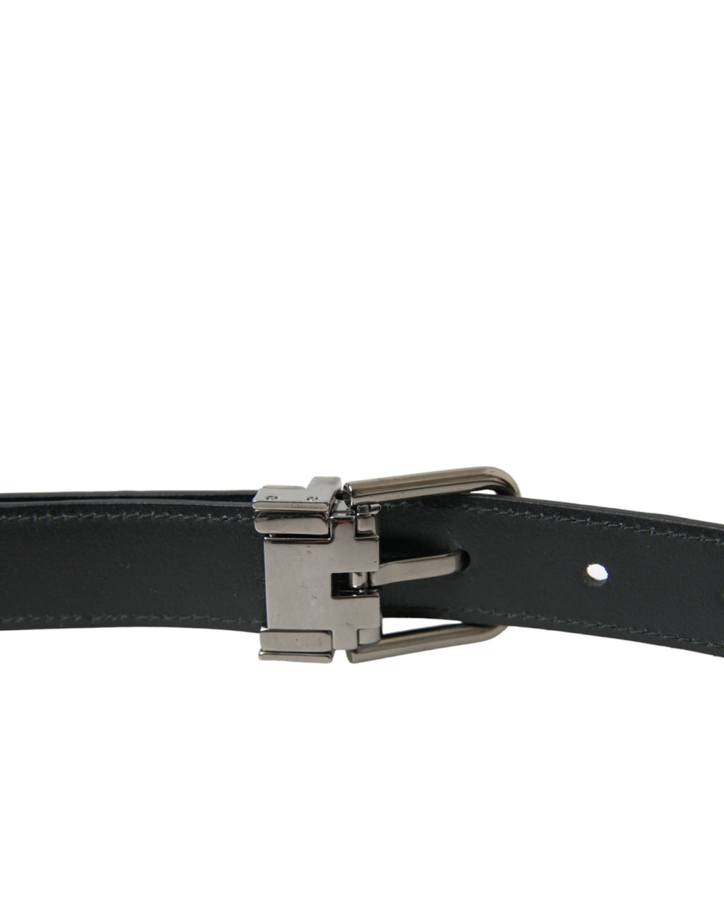 Dolce & Gabbana Black Leather Belt with Silver Metal Buckle