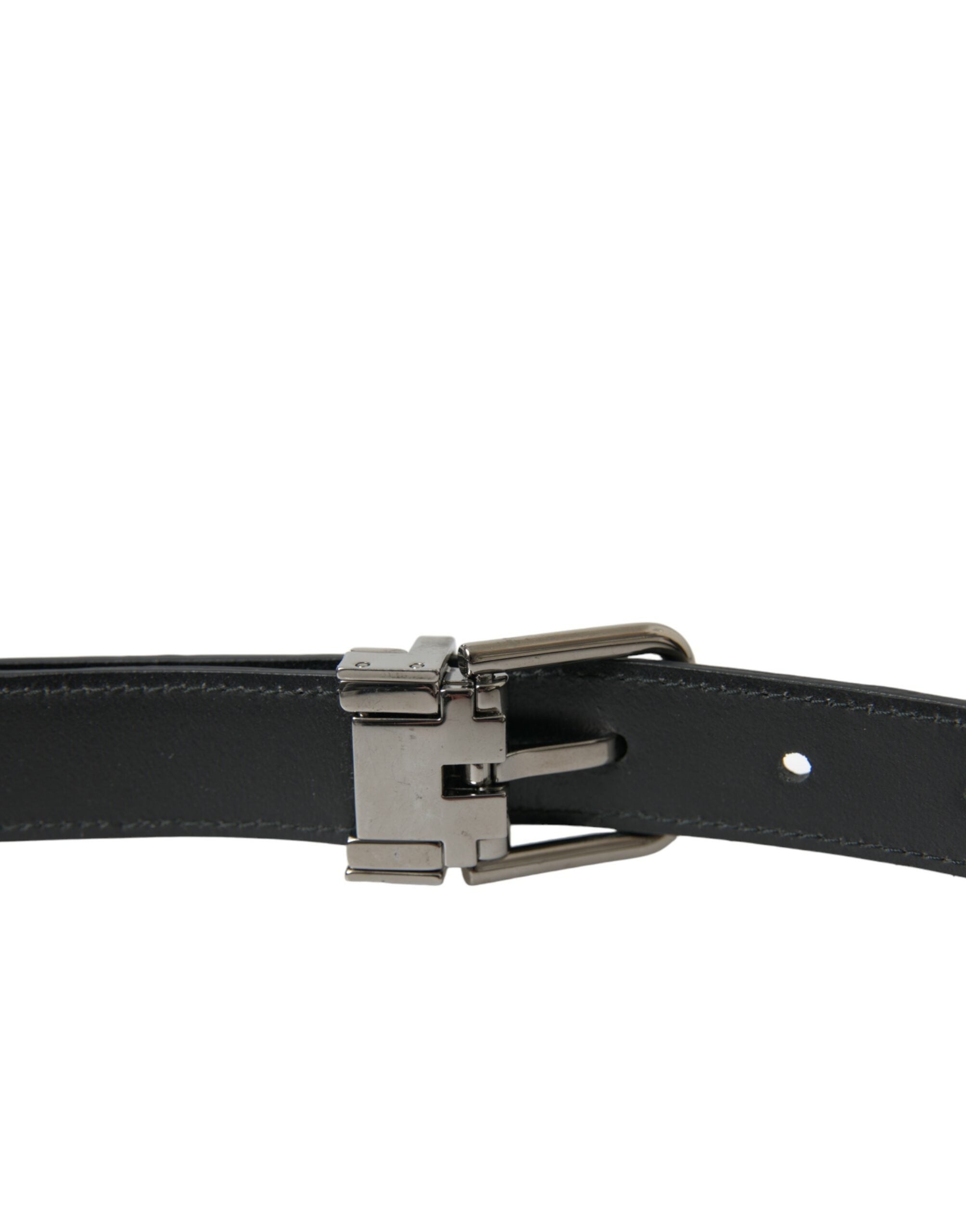 Dolce & Gabbana Black Leather Belt with Silver Metal Buckle