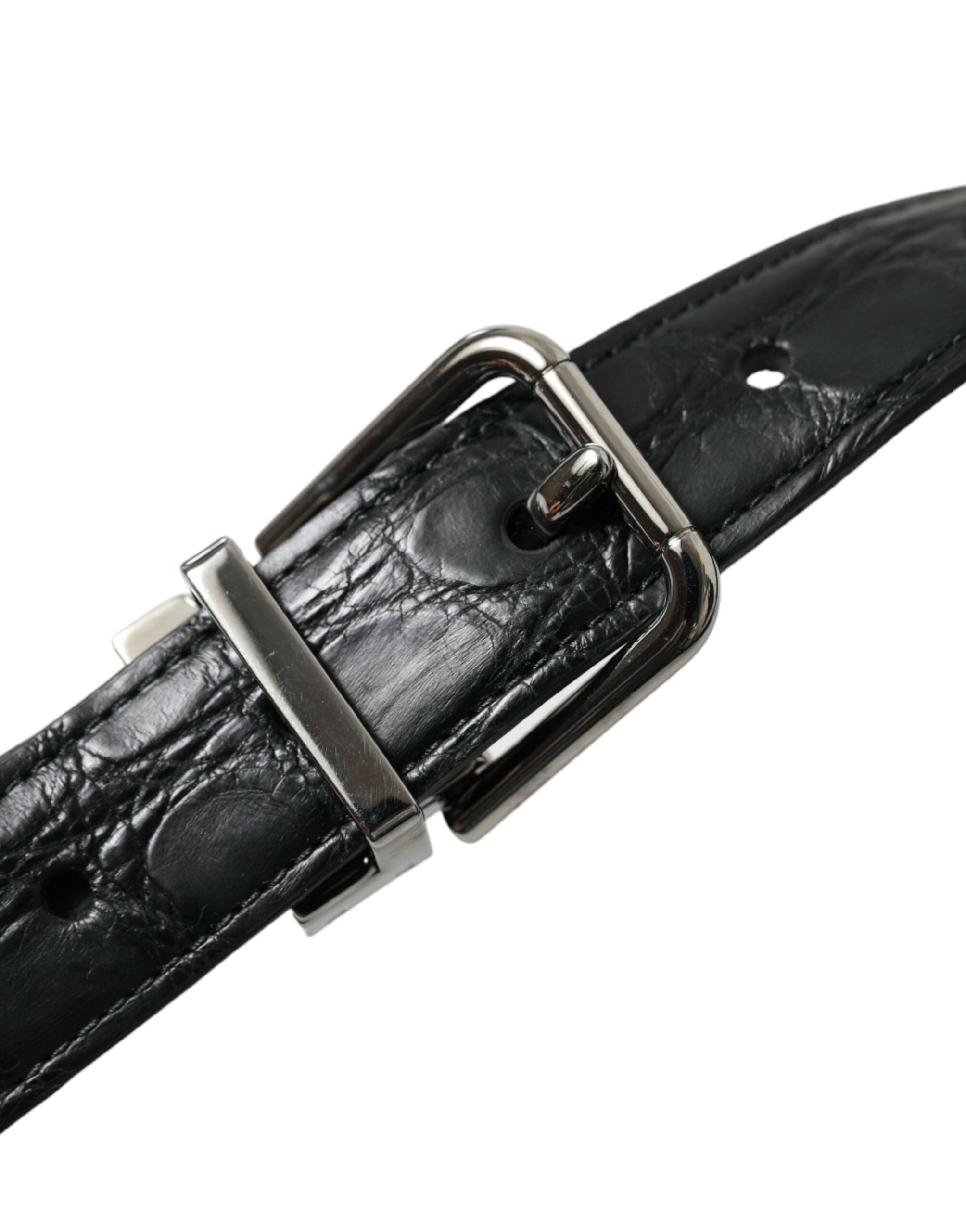 Dolce & Gabbana Black Leather Belt with Silver Metal Buckle