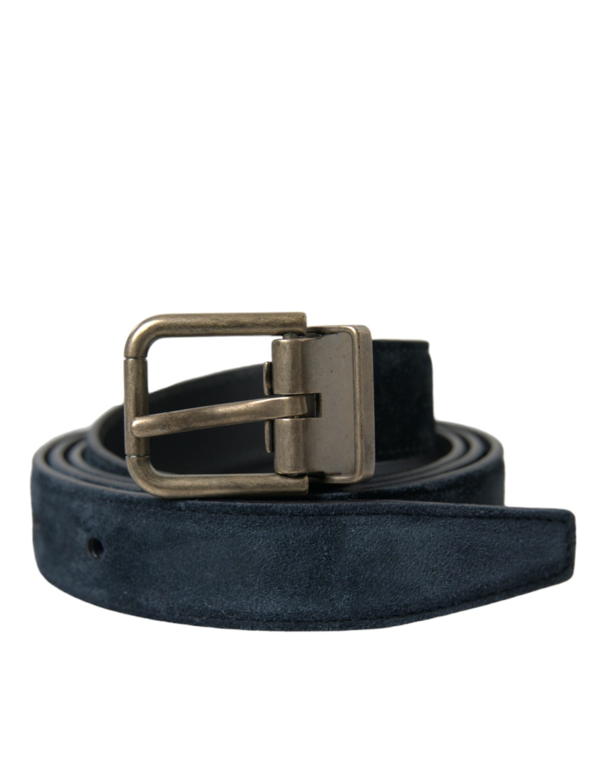 Dolce & Gabbana Blue Suede Belt with Gold Metal Buckle