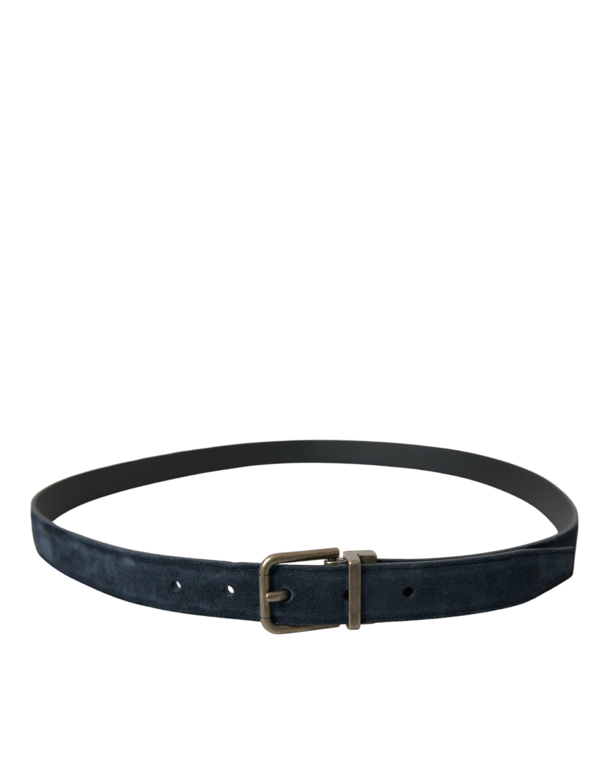 Dolce & Gabbana Blue Suede Belt with Gold Metal Buckle