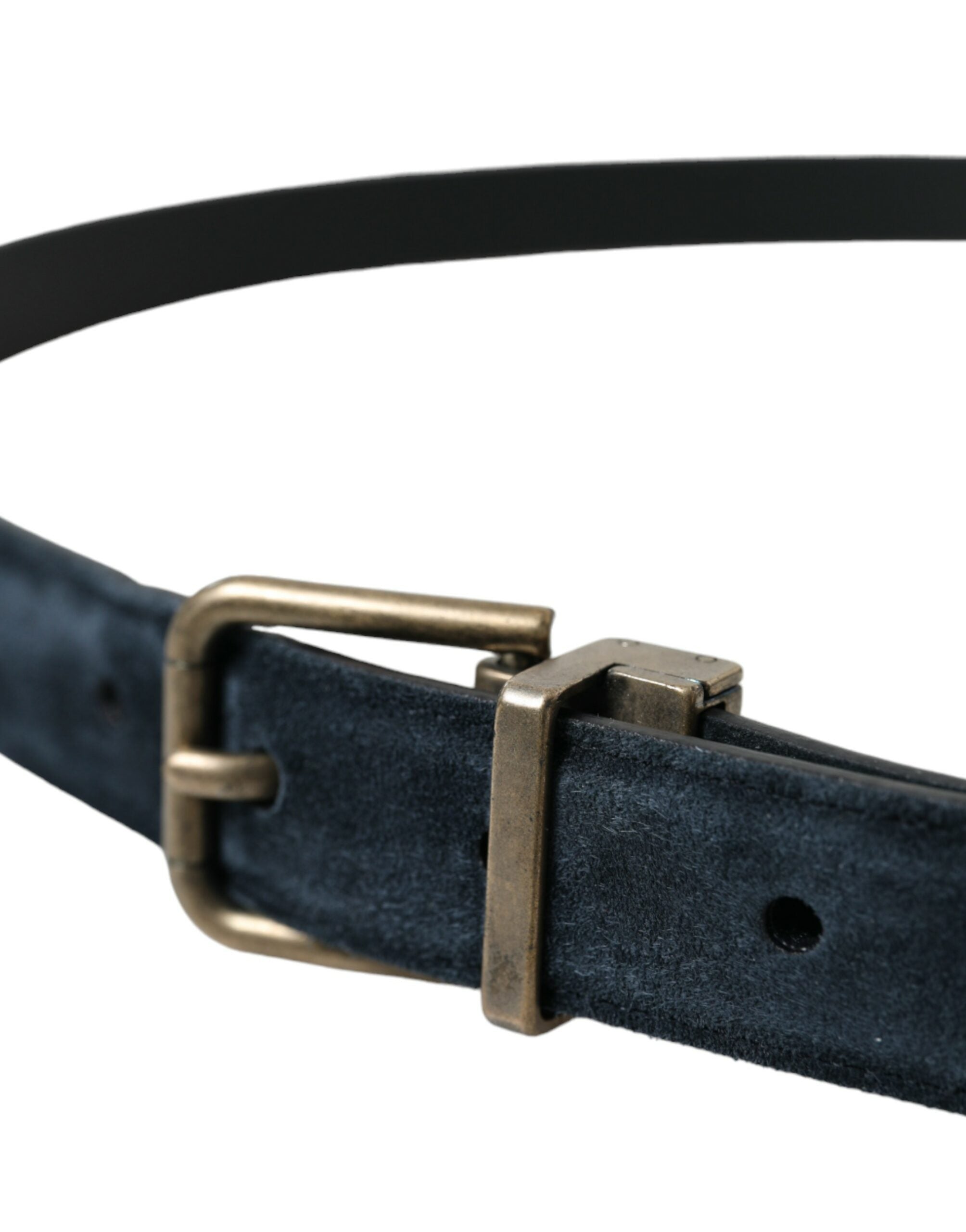 Dolce & Gabbana Blue Suede Belt with Gold Metal Buckle