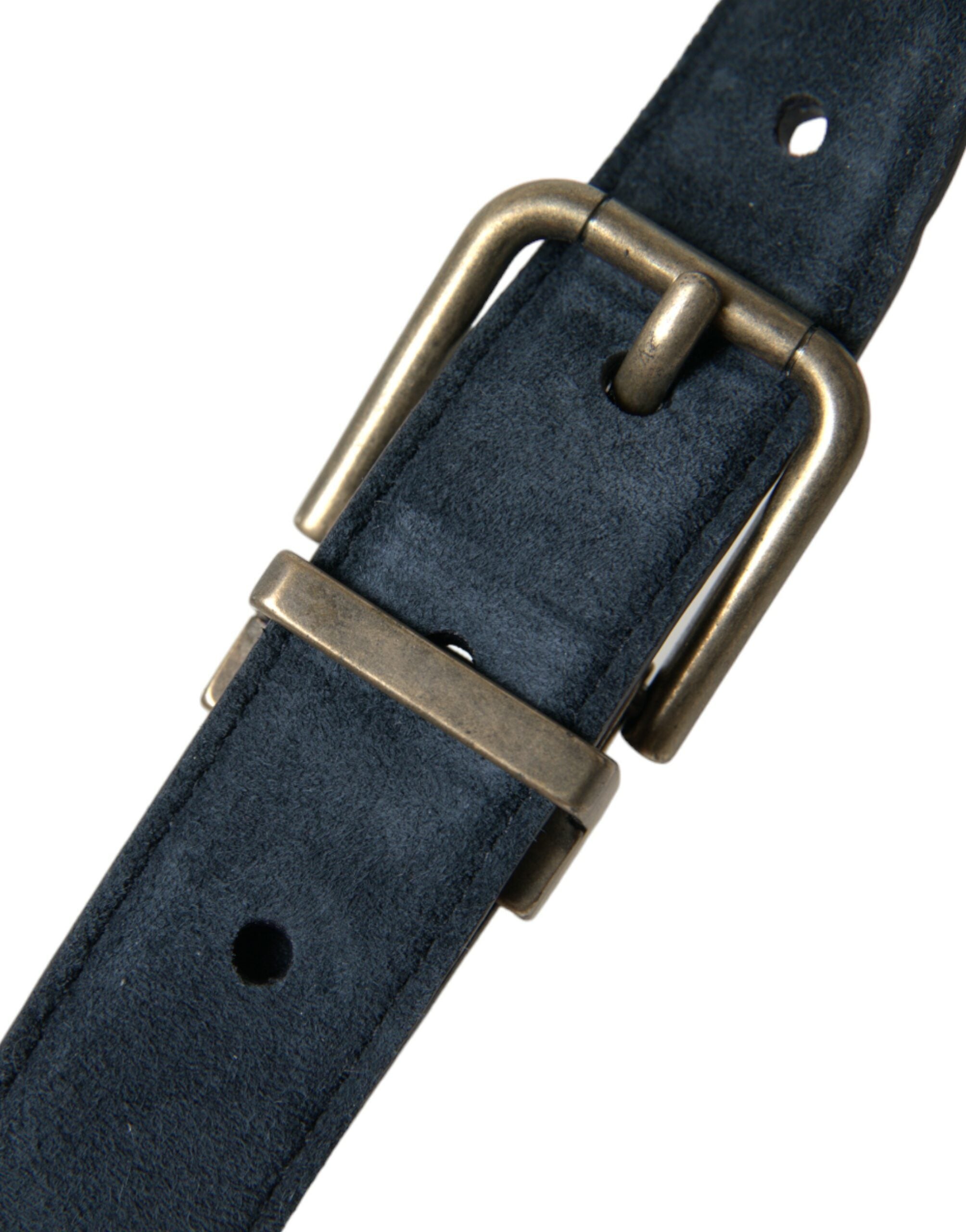 Dolce & Gabbana Blue Suede Belt with Gold Metal Buckle