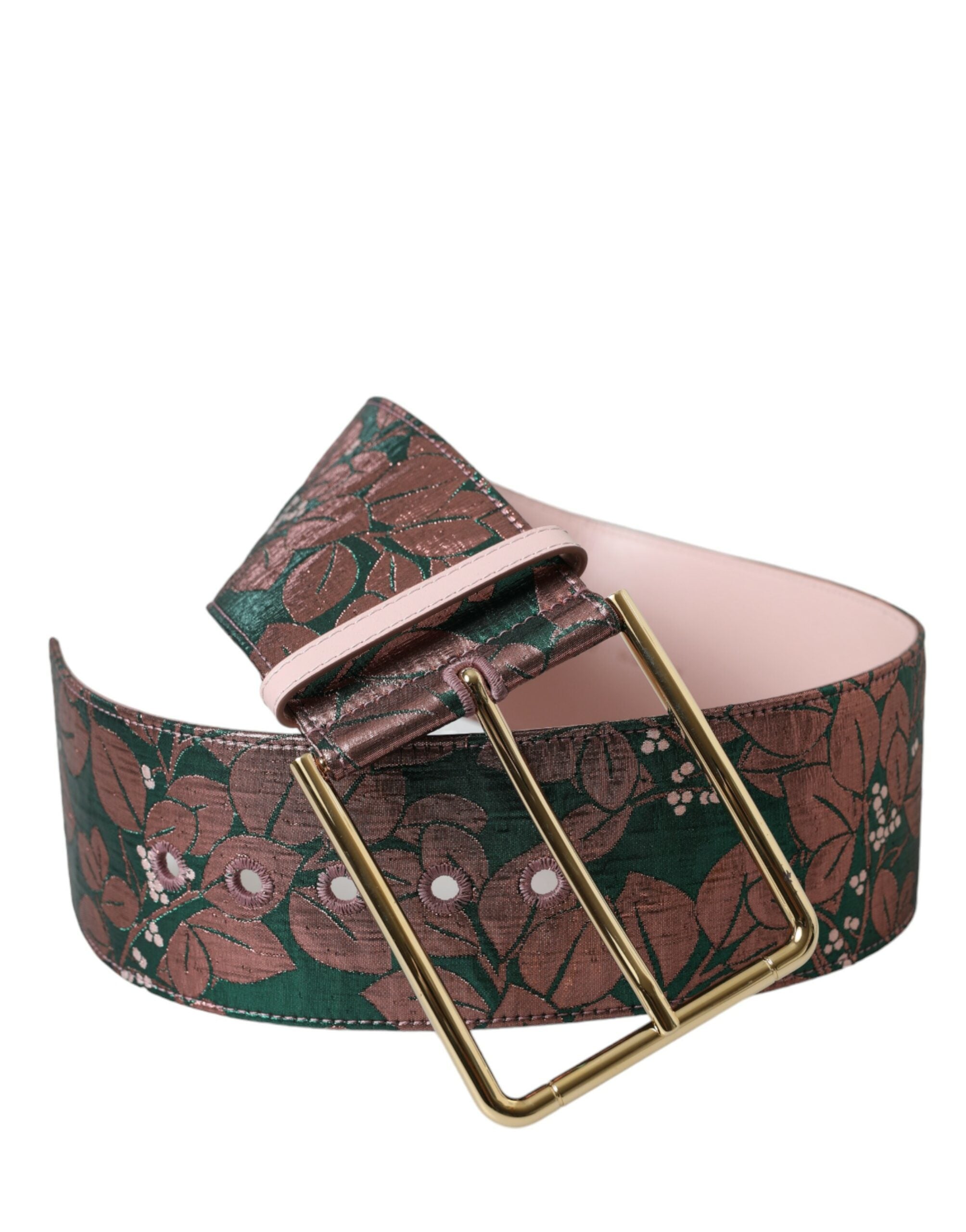 Dolce & Gabbana Multicolor Floral Jacquard Lurex Belt with Gold Buckle
