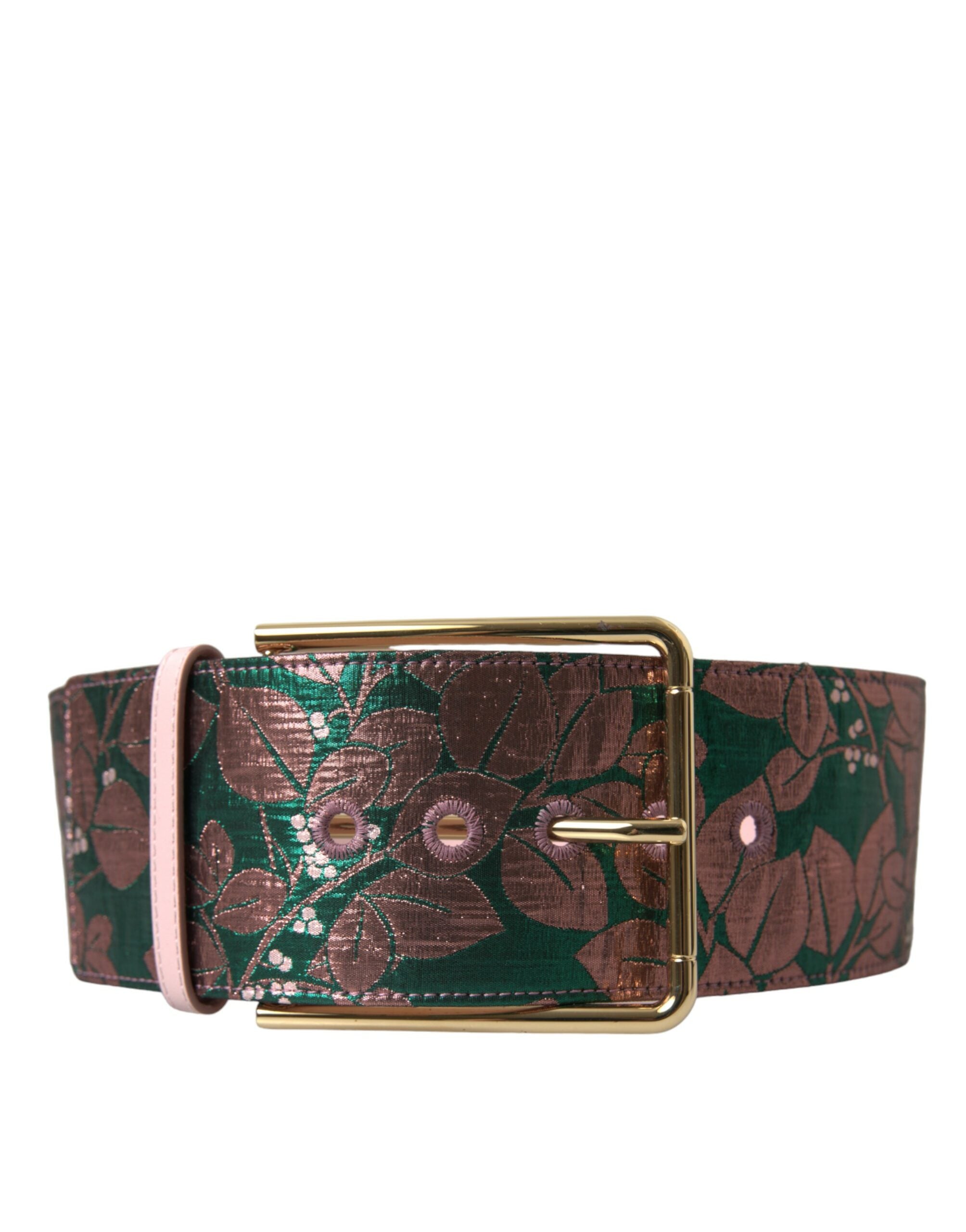 Dolce & Gabbana Multicolor Floral Jacquard Lurex Belt with Gold Buckle