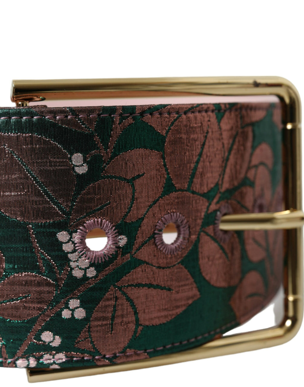 Dolce & Gabbana Multicolor Floral Jacquard Lurex Belt with Gold Buckle