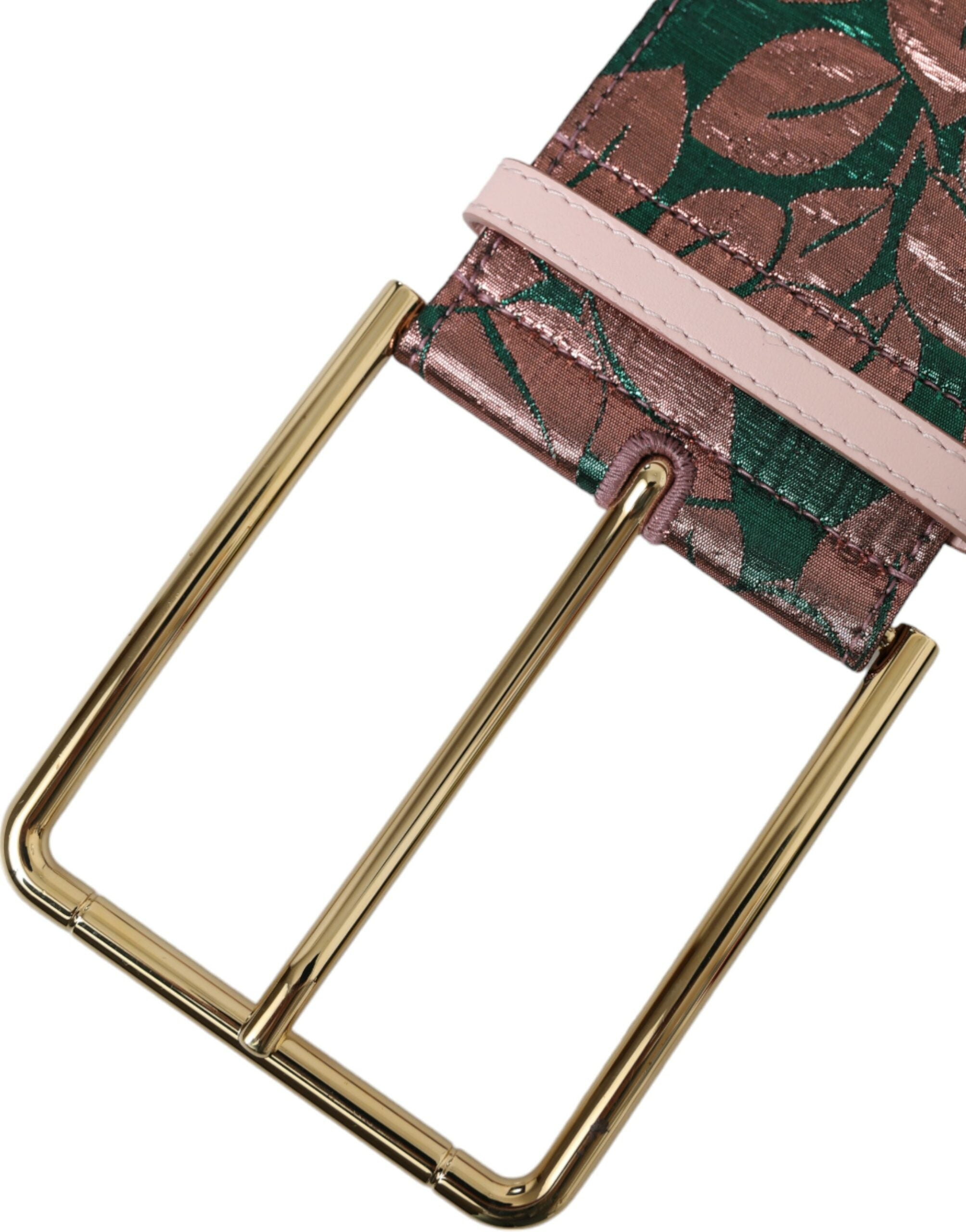 Dolce & Gabbana Multicolor Floral Jacquard Lurex Belt with Gold Buckle