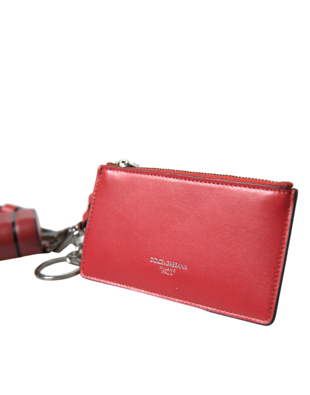 Dolce & Gabbana Red Leather Silver Metal Logo Strap Bag Airpods Case