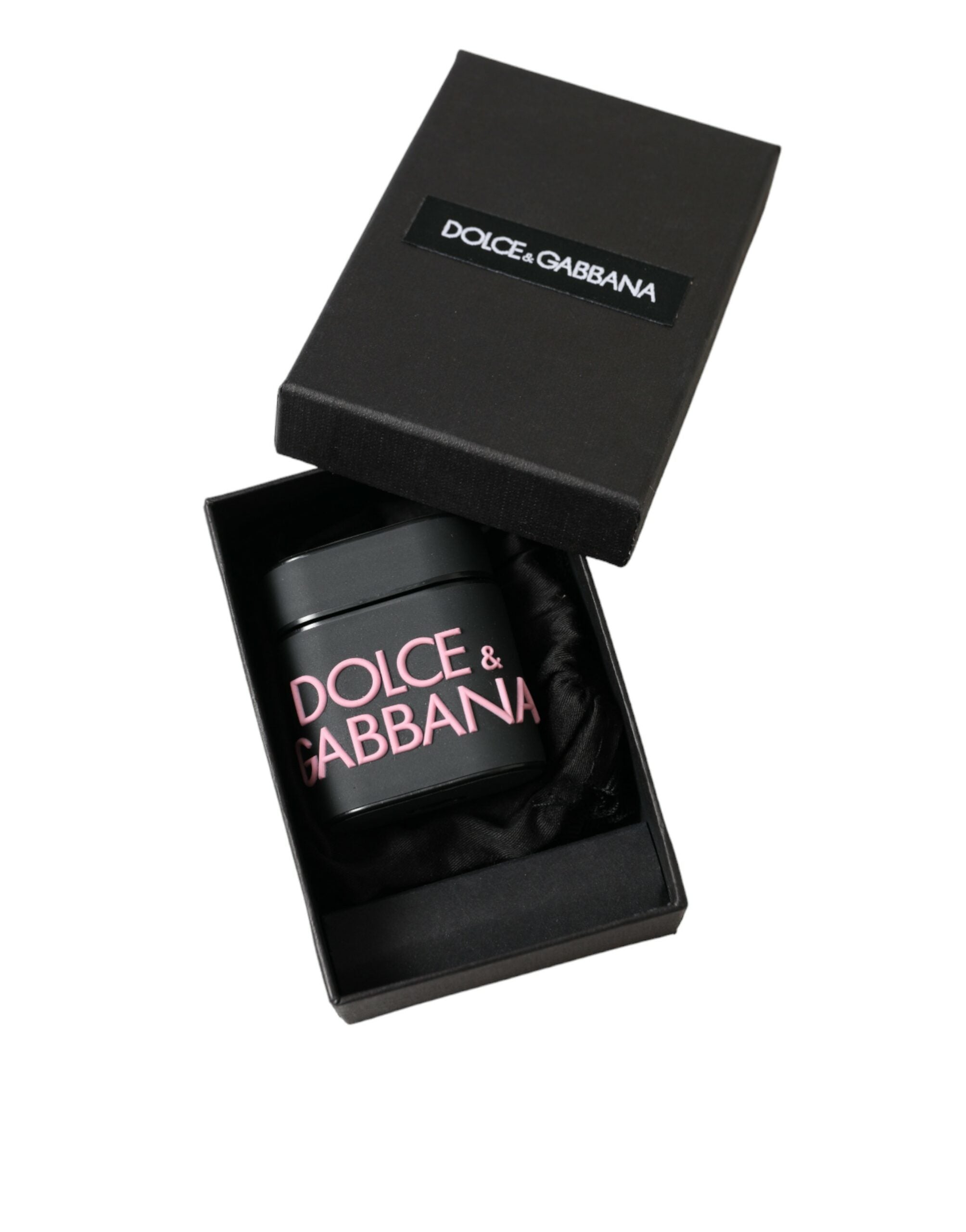 Dolce & Gabbana Black and Pink Silicone Embossed Logo Airpods Case
