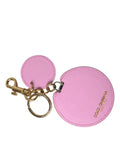 Dolce & Gabbana Pink Calfskin Gold Metal Logo Print Keychain Key Ring