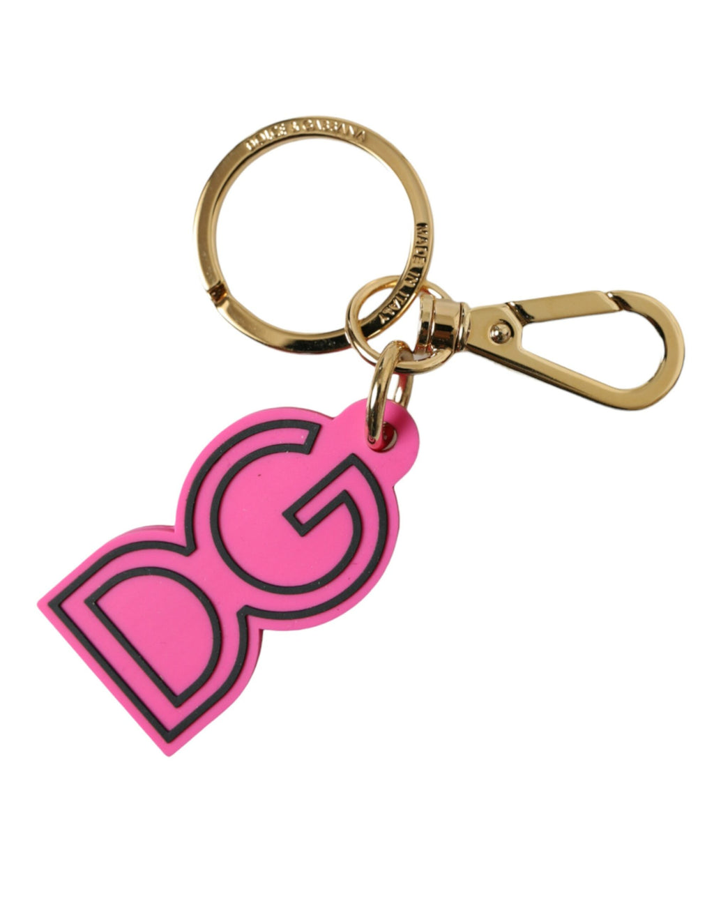 Dolce & Gabbana Pink Rubber Gold-tone Metal DG Logo Keychain Keyring