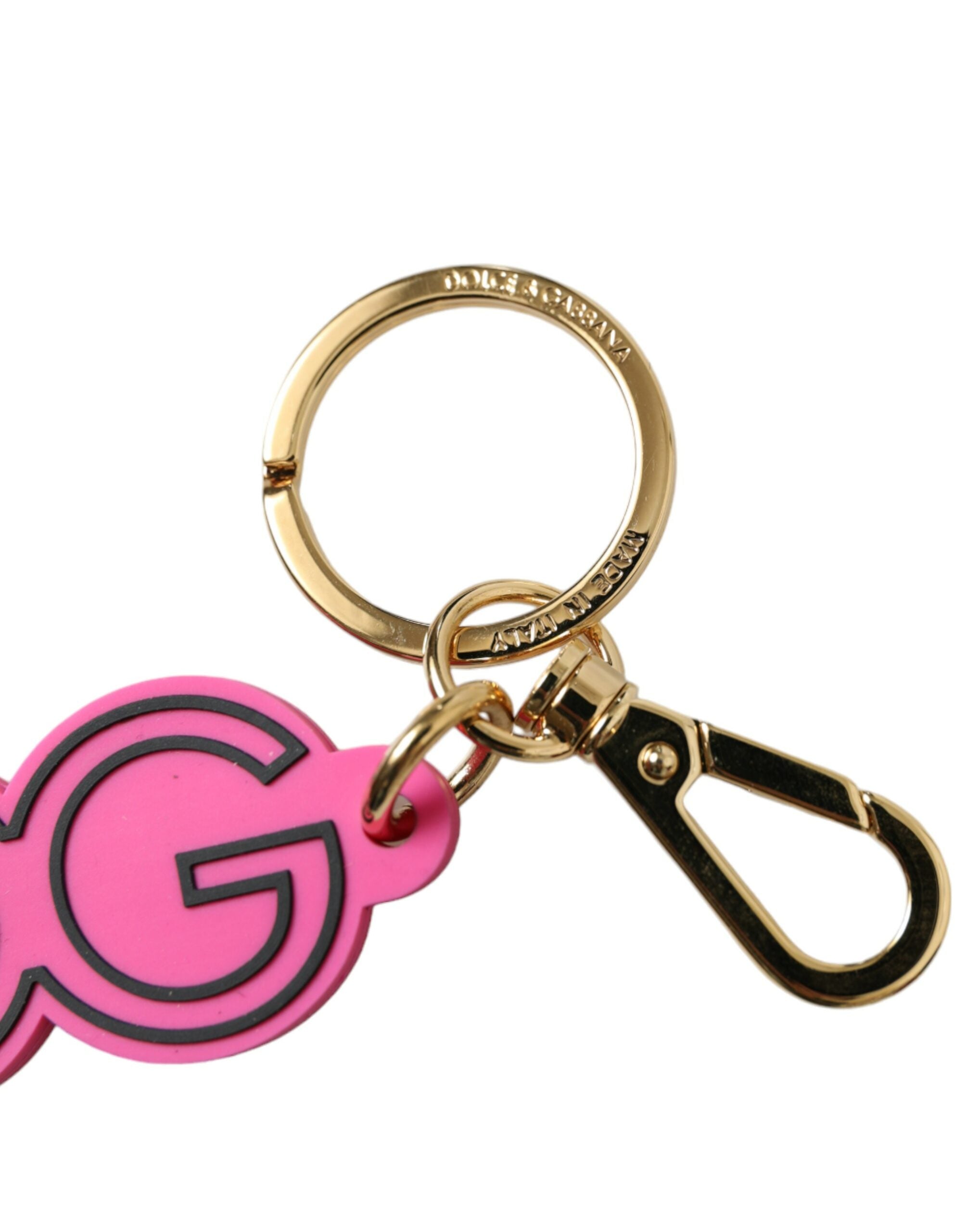Dolce & Gabbana Pink Rubber Gold-tone Metal DG Logo Keychain Keyring