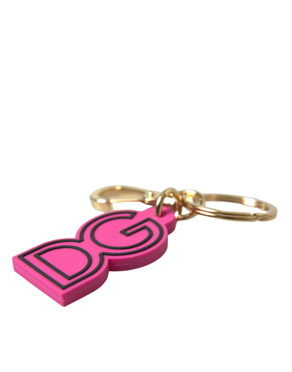 Dolce & Gabbana Pink Rubber Gold-tone Metal DG Logo Keychain Keyring