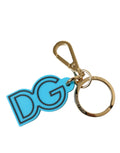 Dolce & Gabbana Blauer Kautschuk Goldton Metall DG Logo Schlüsselring Schlüsselanhänger