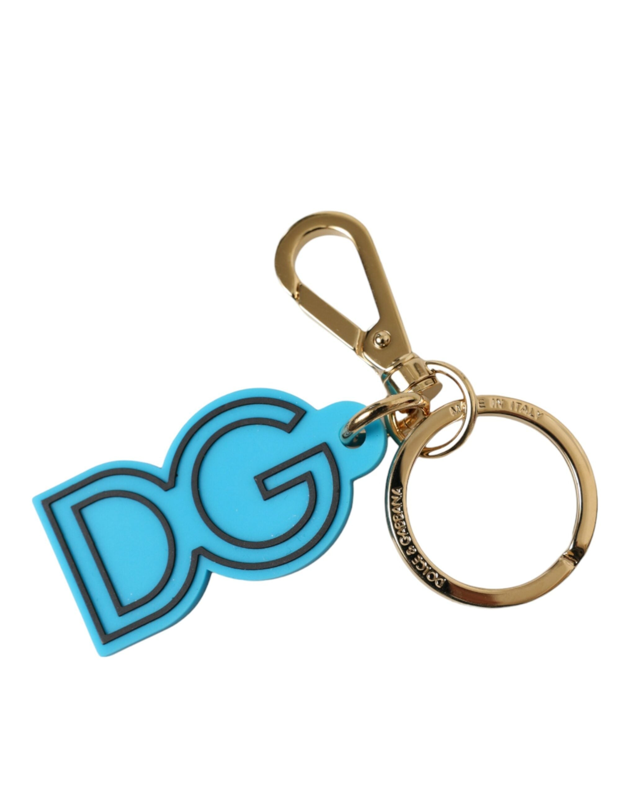 Dolce & Gabbana Blauer Kautschuk Goldton Metall DG Logo Schlüsselring Schlüsselanhänger