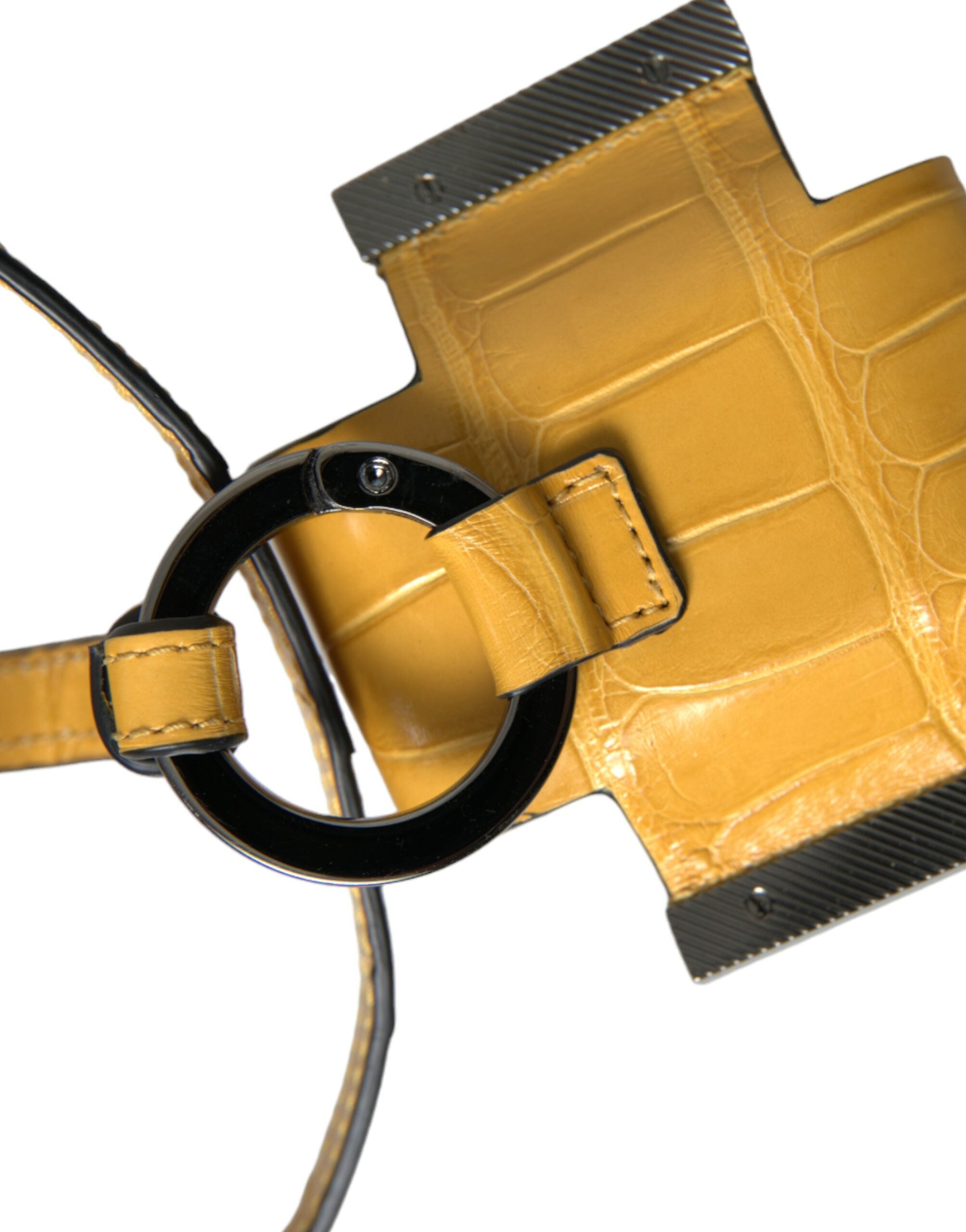 Dolce & Gabbana Yellow Crocodile Leather Logo-Print Lanyard Keychain